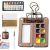 Xumann Portable Watercolor Palette, Pocket Artist Watercolour Travel Set, 8 Grids Wooden Travel Paint Palette with Metal Clip and 12 Colour
