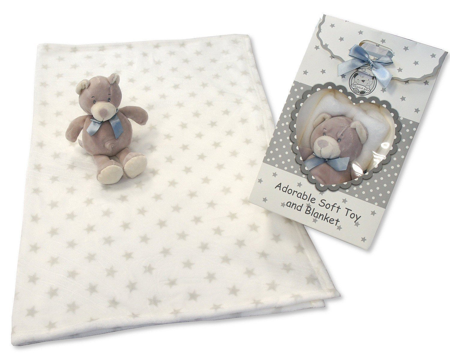 Babies Soft Teddy Bear & Star Blanket - Gift Bag Set