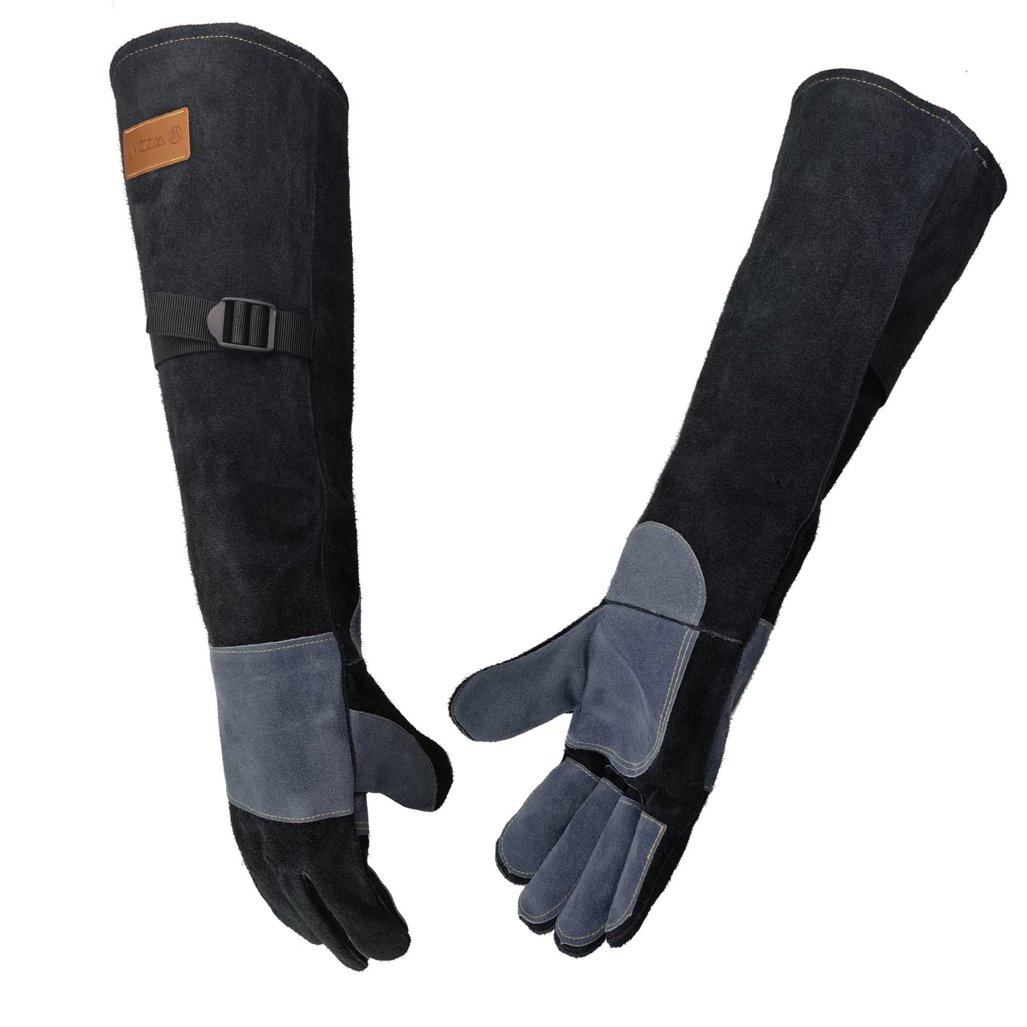 WZQH 23.6 Inches Leather Animal Handling Gloves, Multipurpose Pet Glove for Grabbing Reptile, Grooming, Trips to Vet. Puncture & Scratch Resistant,