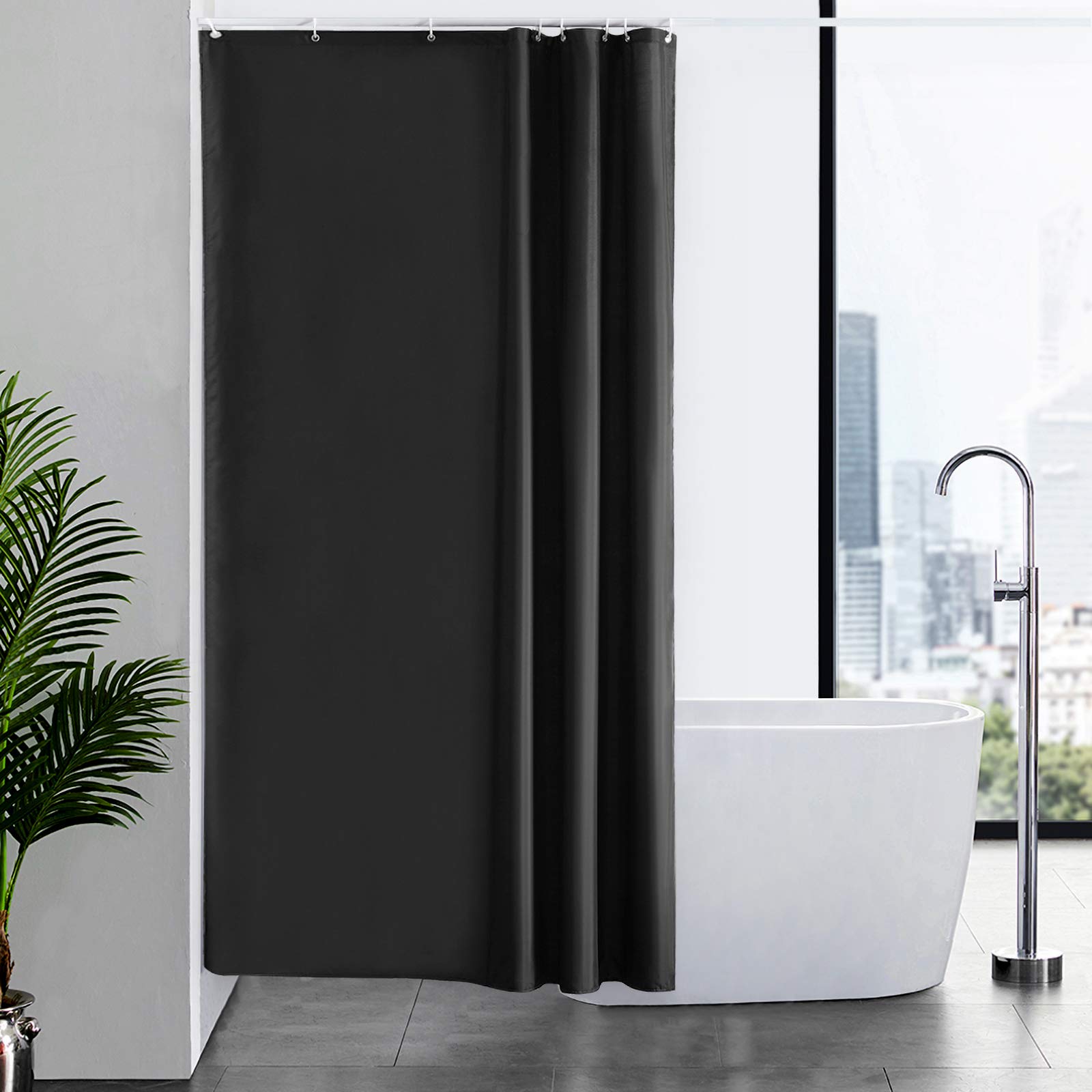 Furlinic Shower Curtain Mould Proof Resistantand Waterproof Washable Polyester Fabric Black Bath Curtains with Weight Tape 8 Hooks for Wetroom 47x78