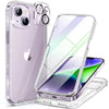 Miracase GLASS Case Compatible with iPhone 14 Case 6.1 inch, [Glass Screen Protector] Full Body Rubber Bumper Case Cover (Clear Glitter)