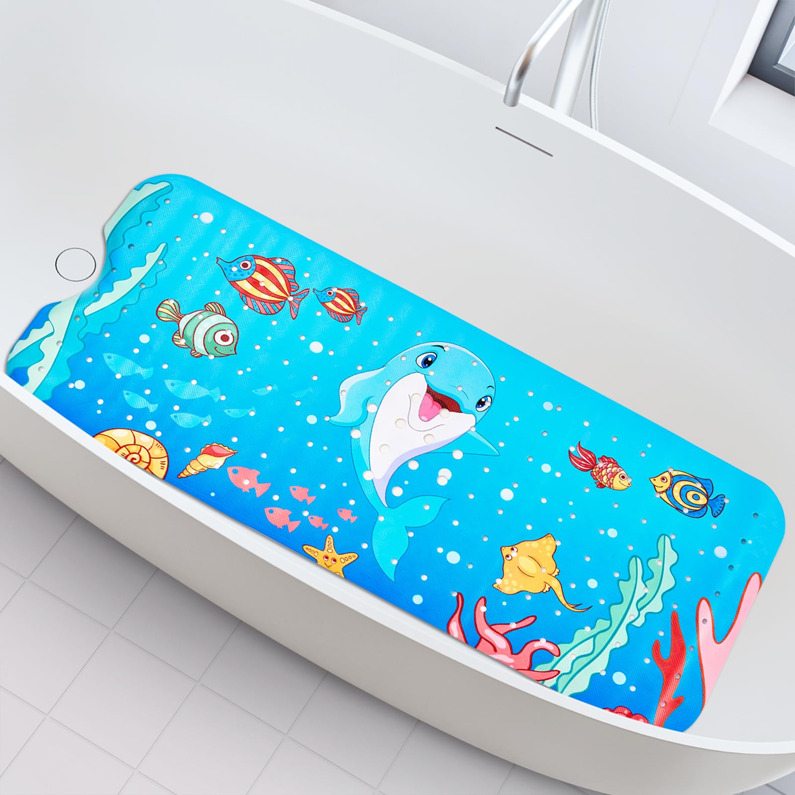 WELTRXE Baby Bath Mat Non Slip Anti Mould, 100x40cm Extra Long Bathtub Mat for Kids, Large Shower Mat for inside bath, Soft Tub Mat with Strong