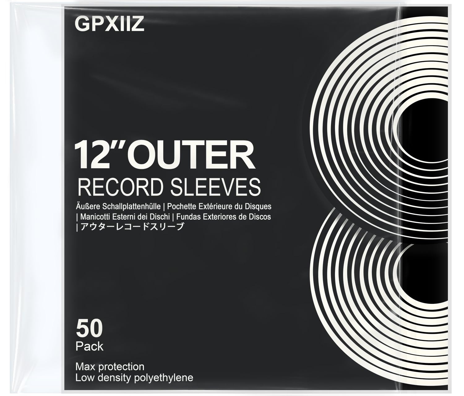 GPXIIZ Vinyl Sleeves Outer 12 Inch | 50x Thickened Record Sleeves | No Edge Tears | Durable 100 Micron Polyethylene | UV Resistant | Clear Plastic