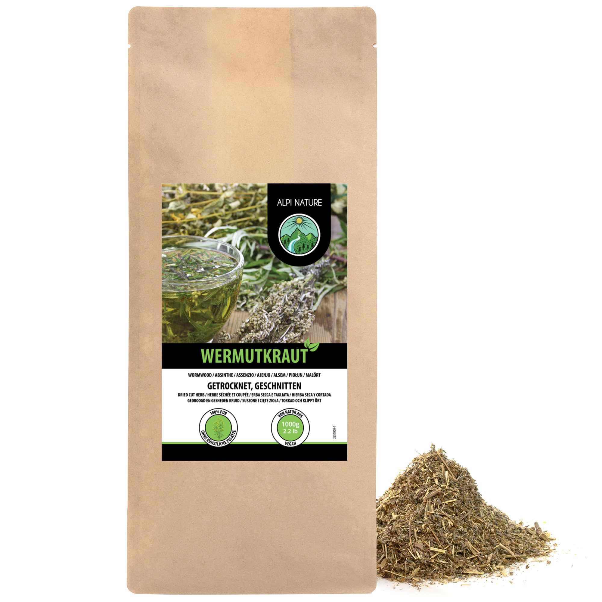 Alpi Nature Wormwood Tea 1kg 2.2 lb, Loose Leaf Tea, Gently Dried and Cut Wormwood Herb