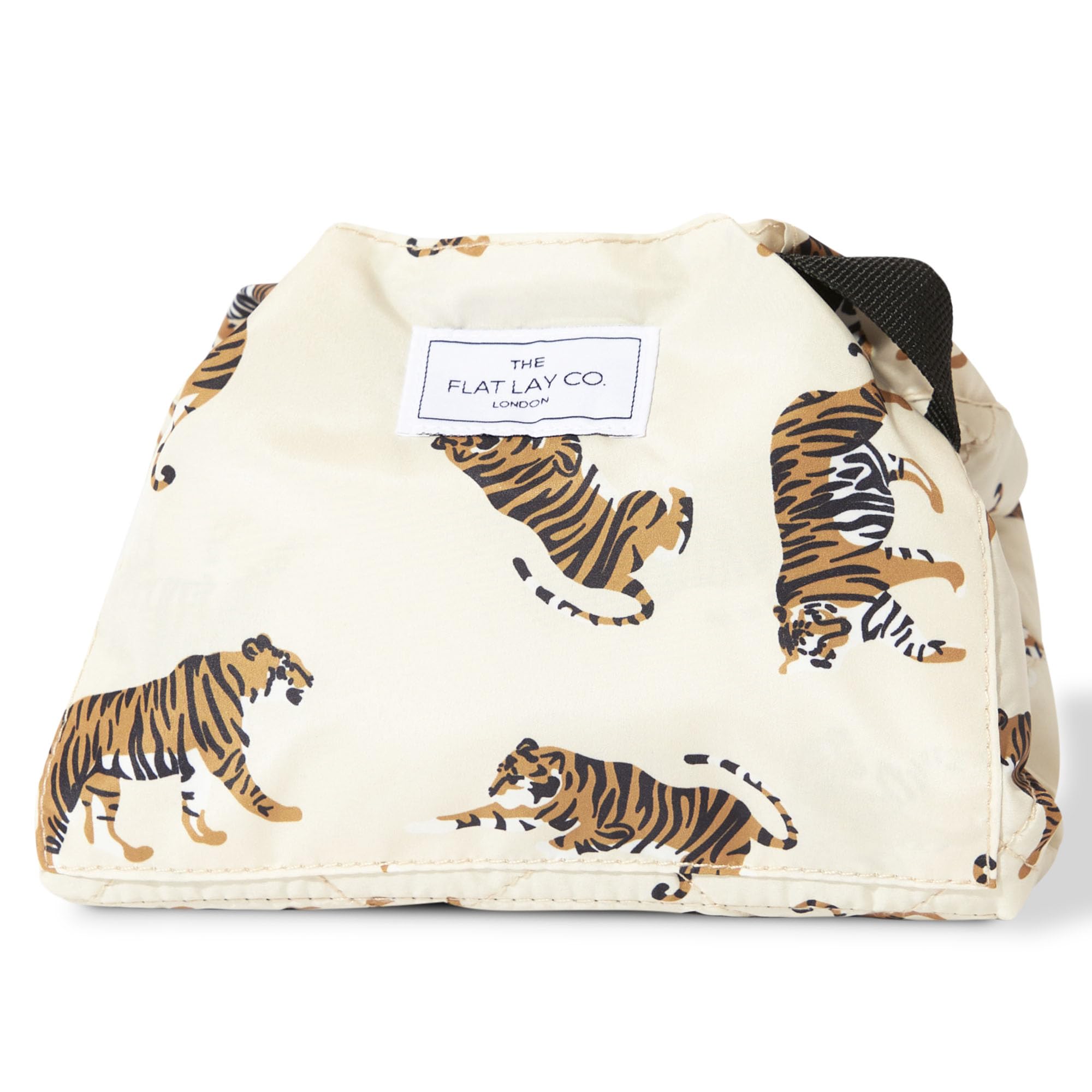 The Flat Lay Co. Makeup Bag - Natural Tiger Travel Make Up Organiser for Cosmetics, Eyeshadow, Make-Up Brushes, Lipstick & Tools - Drawstring Makeup