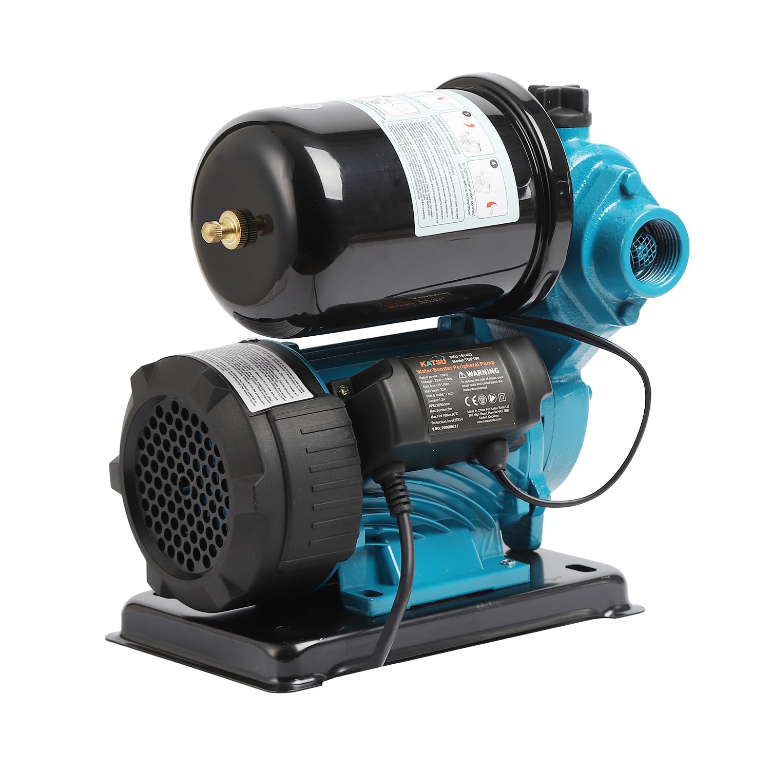 KATSU Water Booster Pump 120W, Auto Stop Start Automatic Pressure Control, Self Priming Suitable for Home and Garden Water Taps 151433