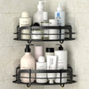 STEUGO Black Corner Shower Shelfs, Adhesive Wall Mounted Shower Caddy with 4 Movable Hooks, Rustproof Stainless Steel Bathroom Organizer, No Drilling