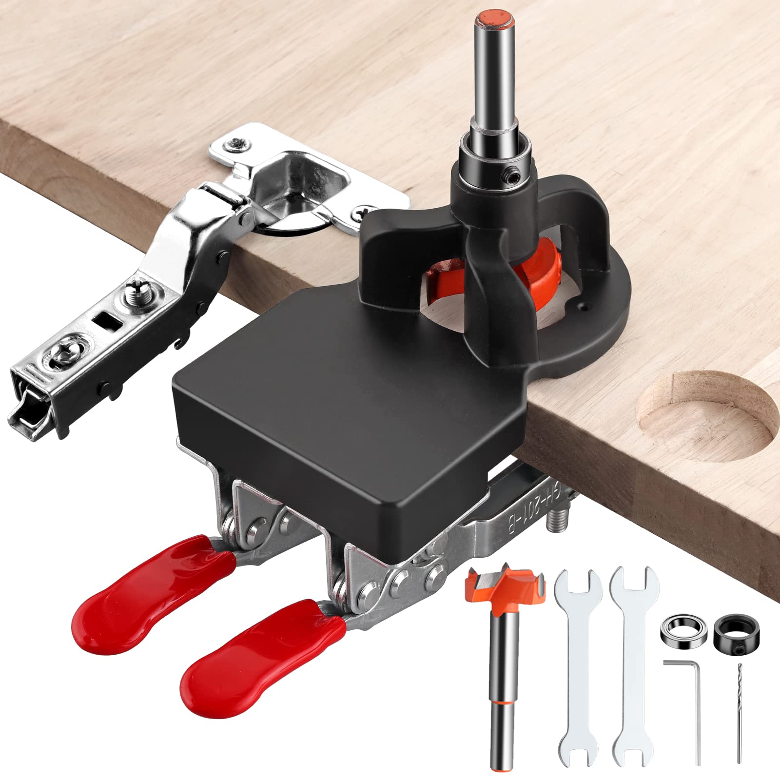 XUNTOP 35mm Concealed Hinge Jig Hole Set, Aluminum Alloy Material, Double Clip Fixed More Stable, Precision Manufacturing for Wood Furniture Door