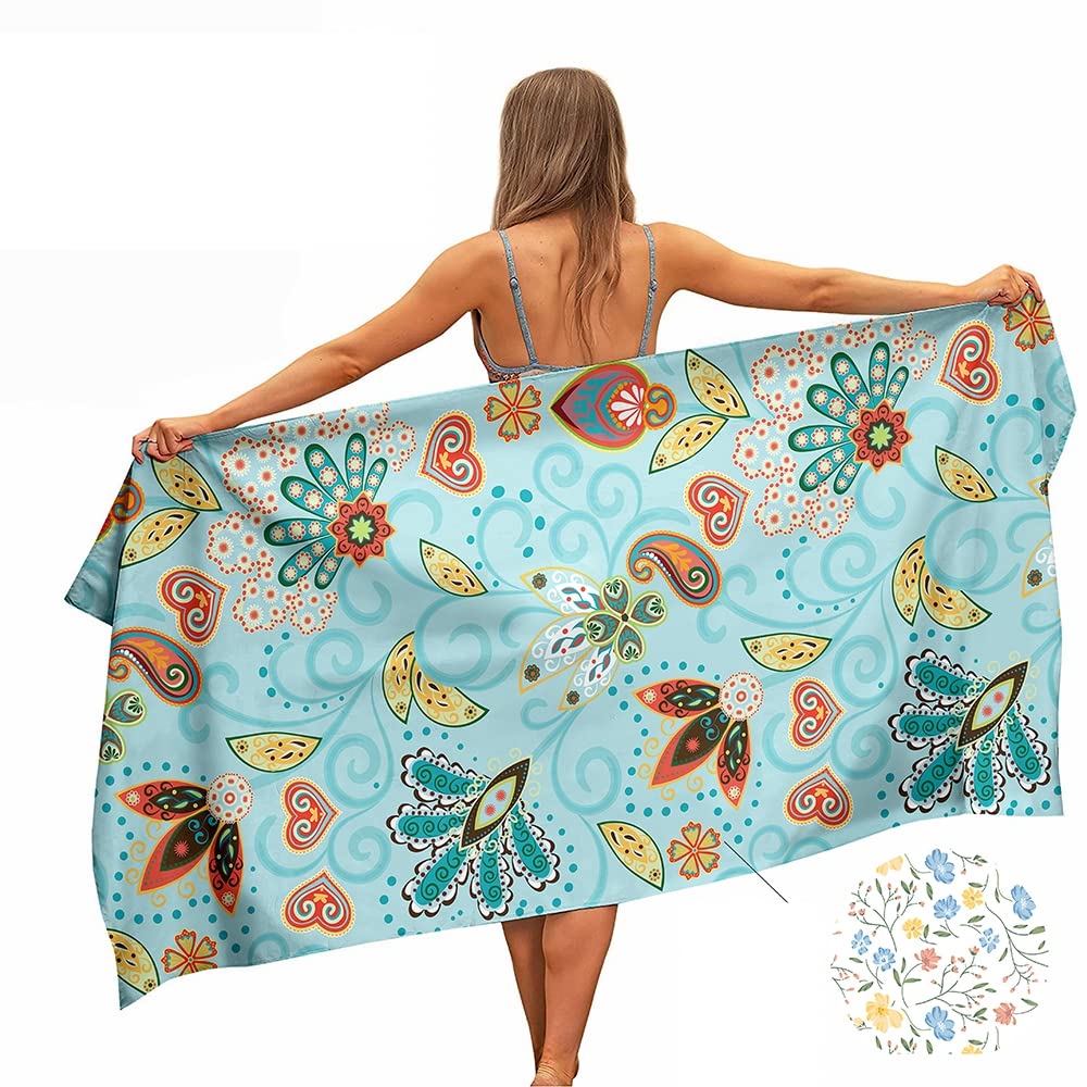 Ulticool Microfibre Towel ? Flowers Cashmere Blue ? 160 x 80 cm ? Lightweight Travel Towel Quick Drying Bath Towel Beach Towel Sauna Towel Microfibre