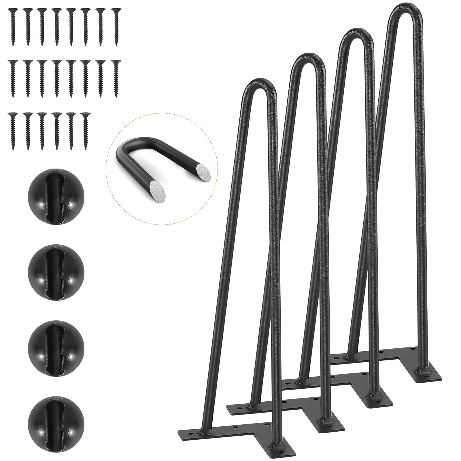 VEVOR 406.4MM Hairpin Furniture Legs, Metal Home DIY Projects for Nightstand, Coffee Table, Desk, 226.8KG Load Capacity with Rubber Floor Protectors,