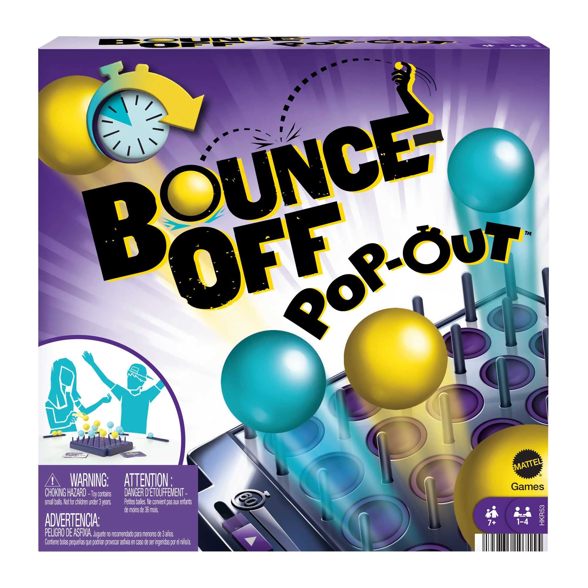 ?BOUNCE-OFF POP-OUT Party Game for Family, Teens, Adults with 16 balls, 20 Challenge Cards, Game Tray with Timer, Gift for 7 Year Olds & Up, HKR53