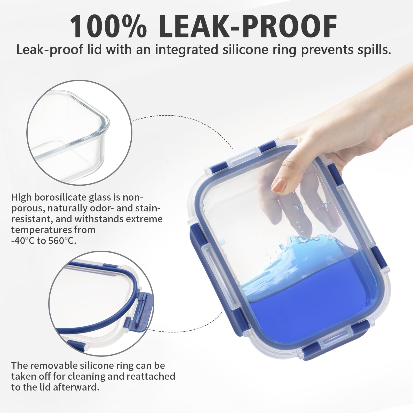 GENICOOK Meal Prep Glass Food Storage Containers 10 Pack, Glass food storage container with Snap Lock Leakproof Lids, Reusable Microwave safe BPA-free