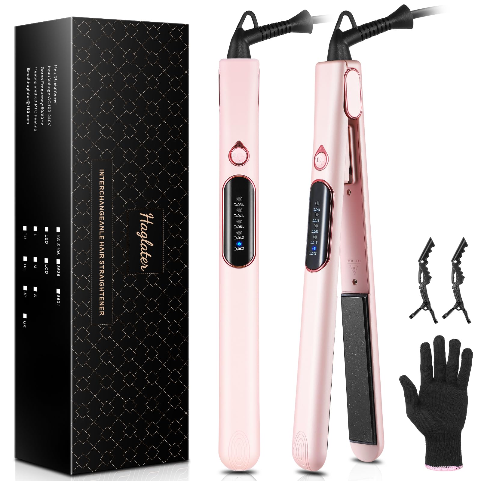 Hair Straighteners for Women, Haglater 2 in 1 Straightener and Curler Ceramic Plates Flat Iron with Adjustable Temperature LCD Display Straightening