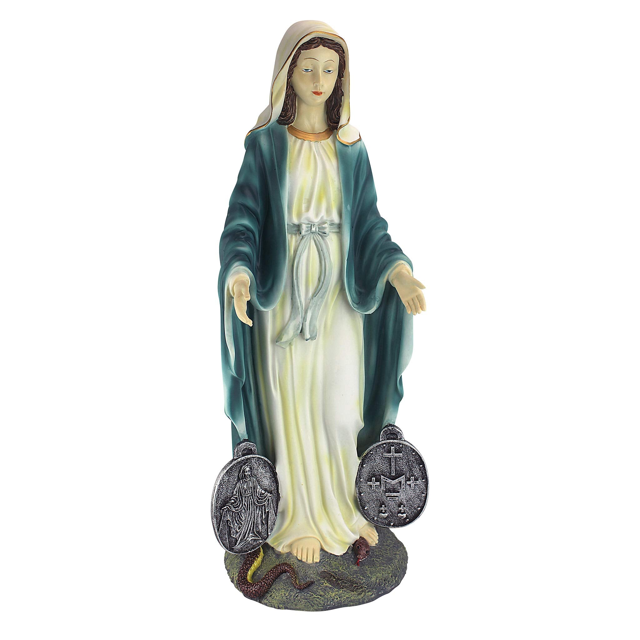 Design Toscano Miraculous Medal Madonna Italian Style Religious Garden Statue, 58.5 cm, Polyresin, Full Colour