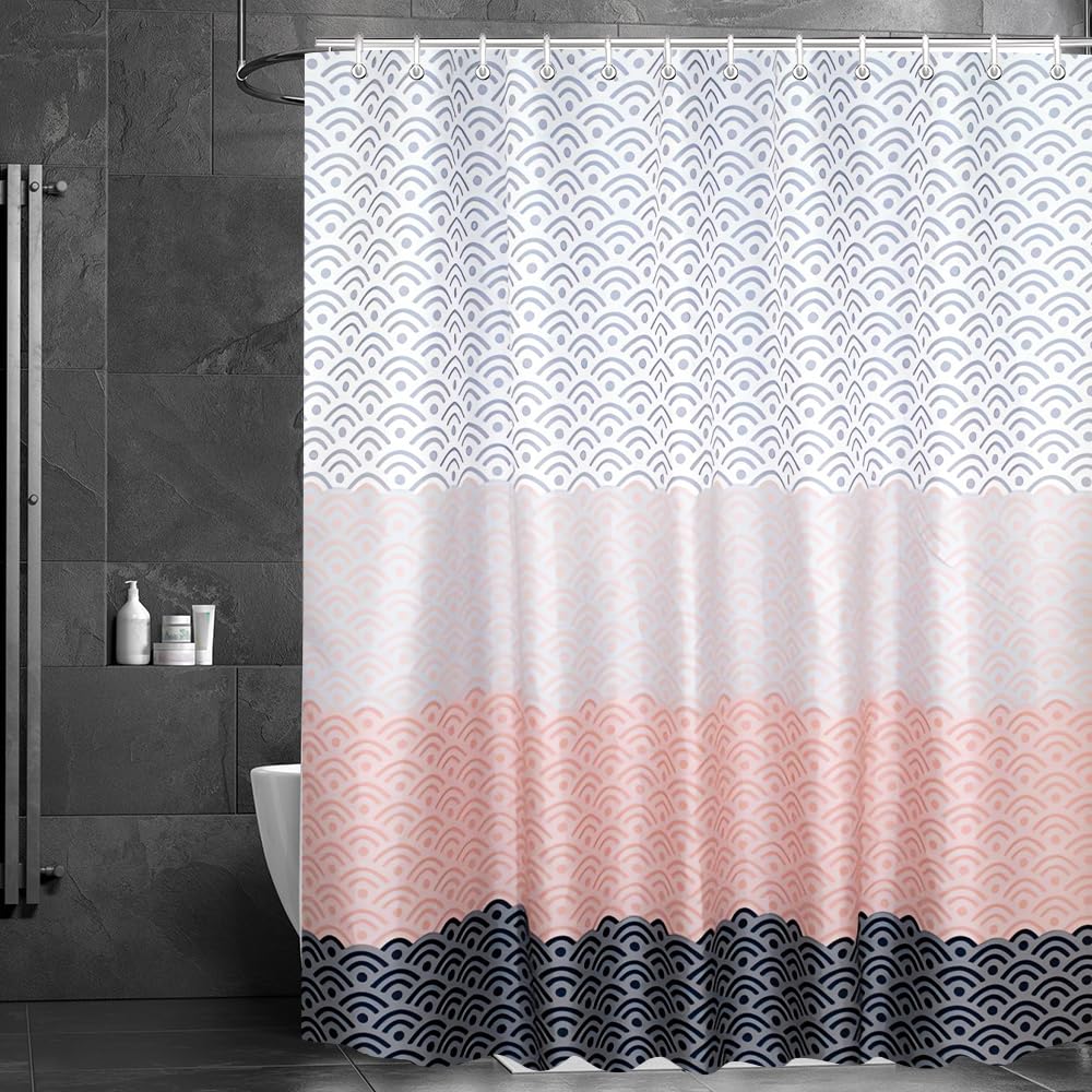 Lerores Shower Curtain, 100 x 200 cm, Flower, Weighted Hem, Anti-Mould Textile, Waterproof, Washable Polyester Fabric Bath Curtains with Eyelets and 6