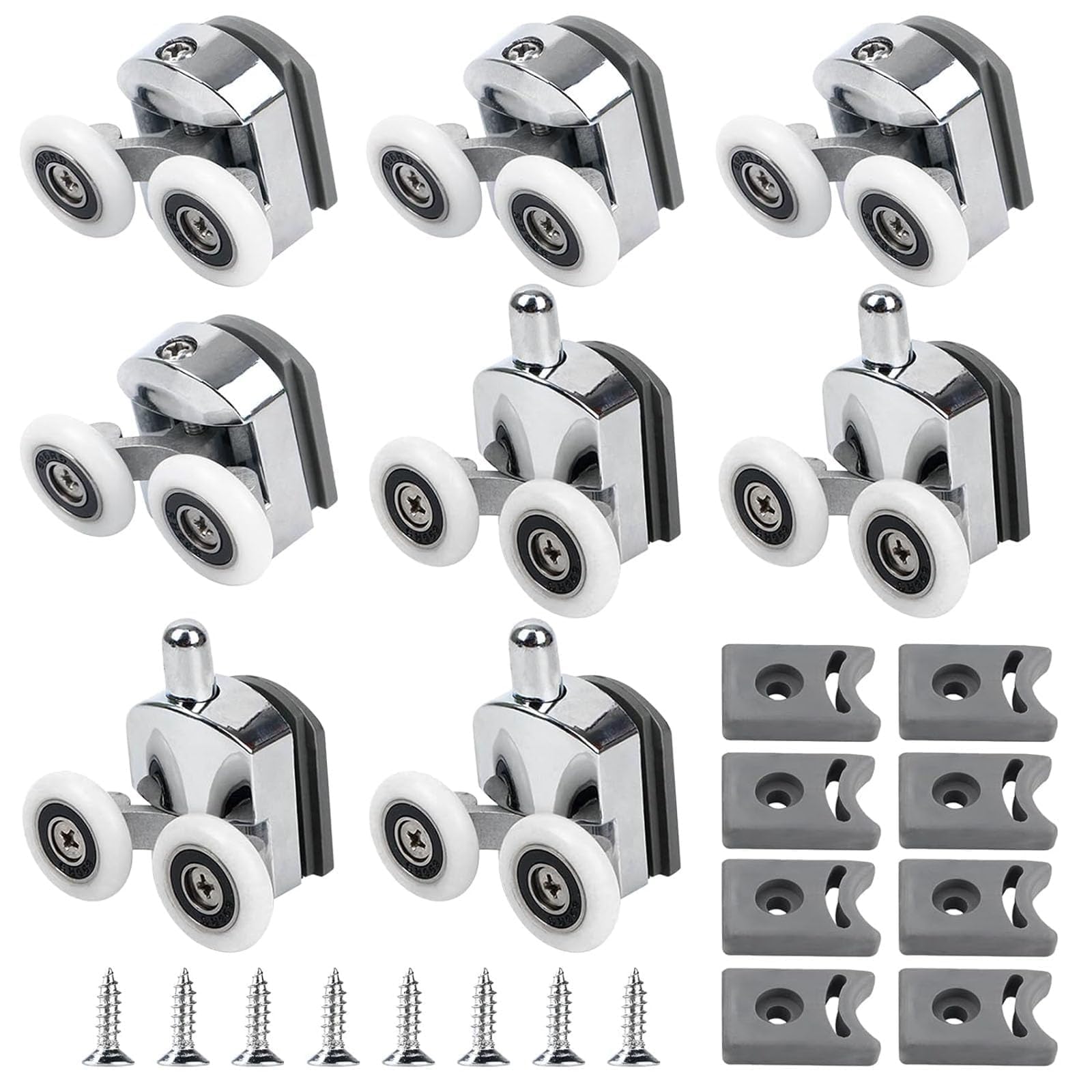 8 Pcs 23mm Curved Shower Door Rollers, Shower glass door wheels replacement rollers, Shower Door Wheels with Anti-Collision Block and Screws for