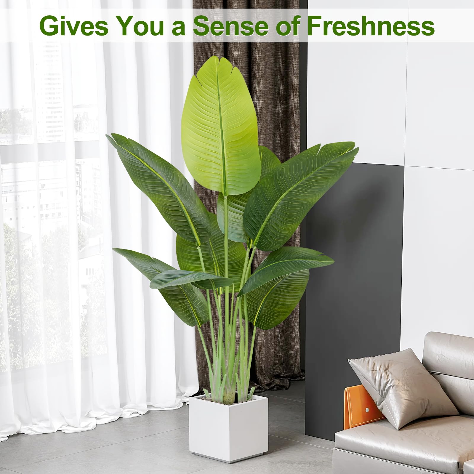 Keeplush Artificial Bird of Paradise Plant Outdoor 120CM Fake Tropical Banana Tree with 9 Leaves-Perfect Faux Plants for Indoor, Floor Plant in Pot