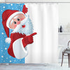 ABAKUHAUS Christmas Shower Curtain, Father Christmas Happy Illustration Winter Snow Season Elements, Cloth Fabric Bathroom Decor Set with Hooks, 70
