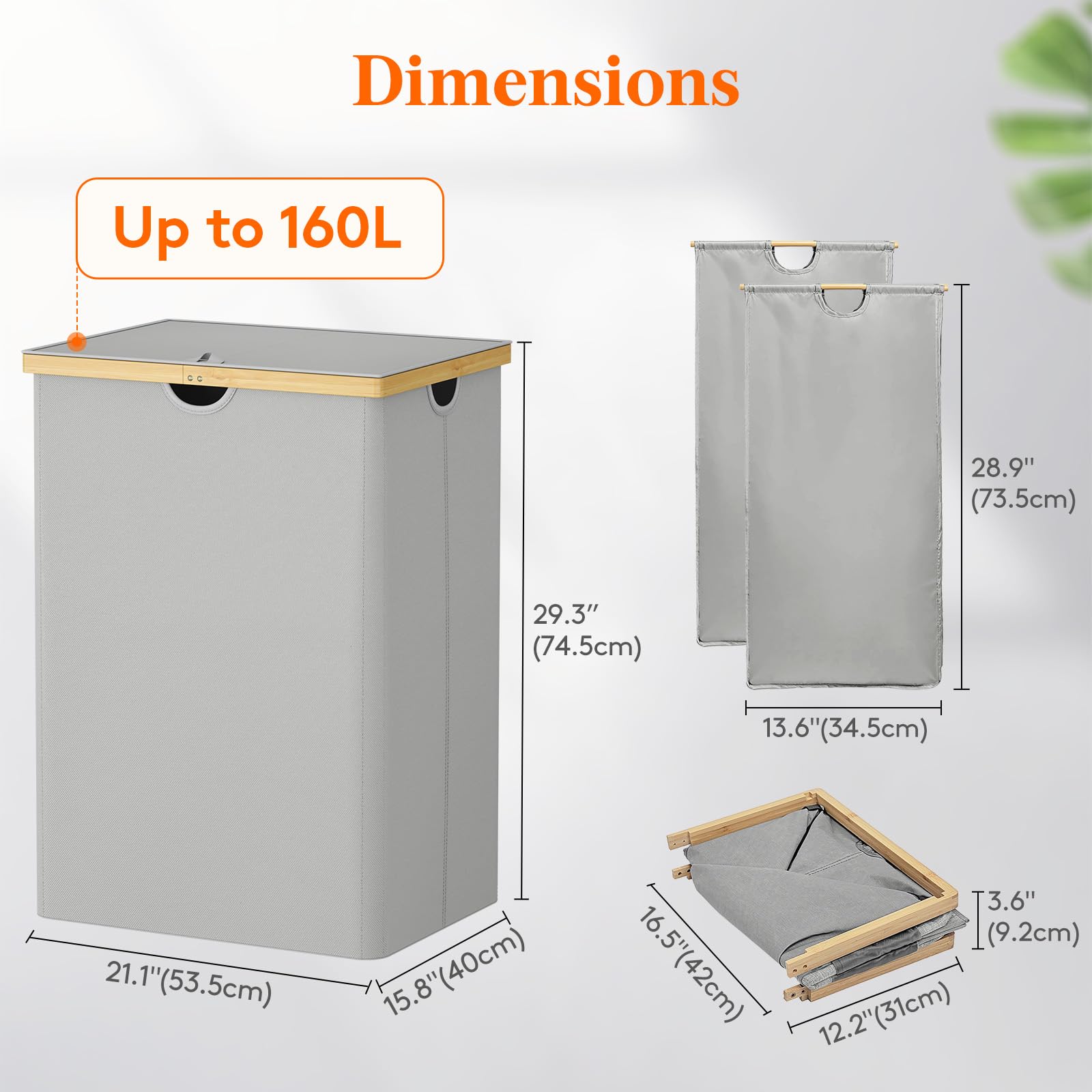 Lifewit 160L Double Laundry Hamper with Lid, Extra Large Bamboo Laundry Basket Dirty Clothes Hamper, 2 Section Laundry Bin Organizer for Laundry Room