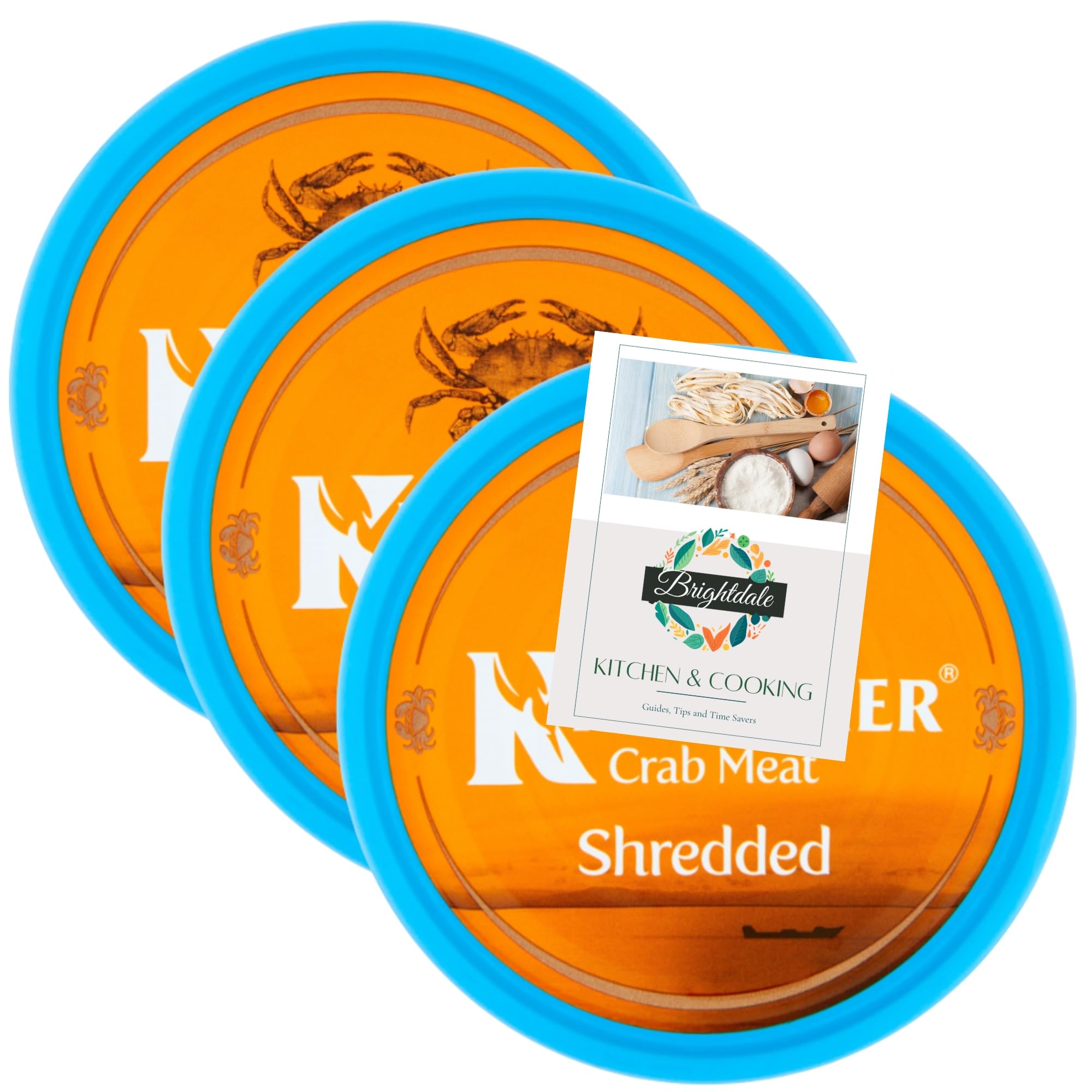 Tinned Crab Meat Bundle with Kingfisher Catch Shredded Crab Meat in Brine 145g 3 Pack + Brightdale Kitchen Booklet