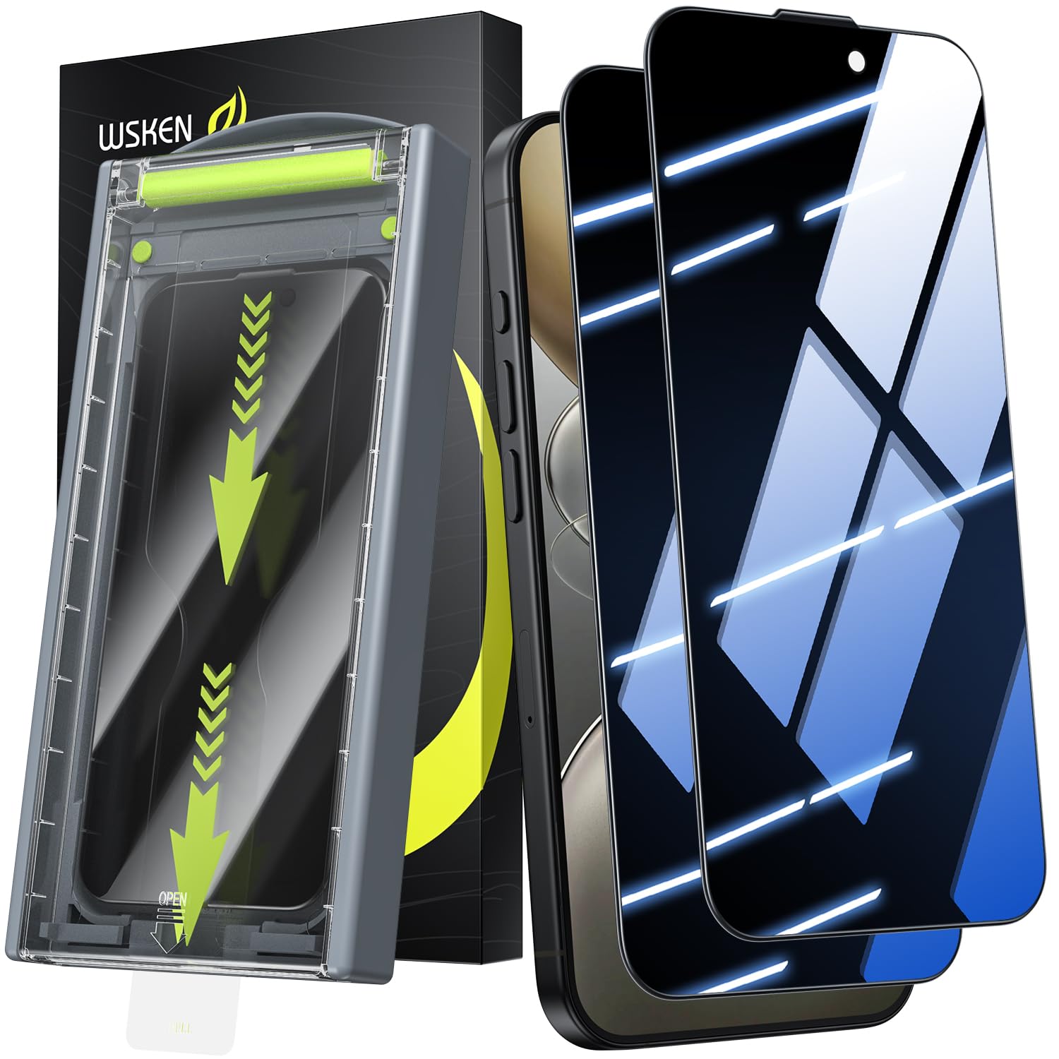 WSKEN for iPhone 16 Pro Max Privacy Screen Protector - [24?Anti Spy ][Auto Dust-Elimination] 3D Full Coverage Tempered Glass 9H Hardness Easy