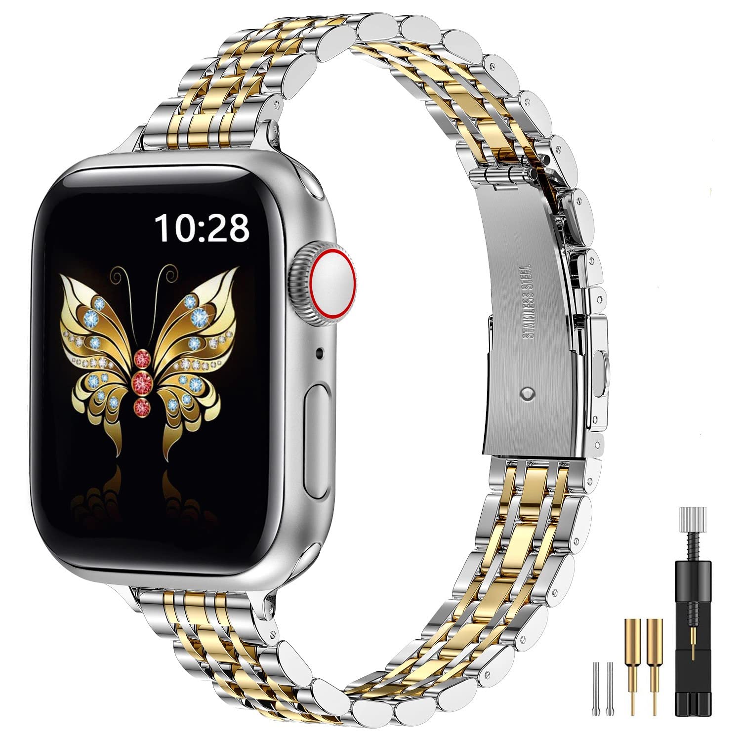 MioHHR Slim Straps Compatible with Apple Watch Strap 38mm 40mm 41mm 42mm(Series 11/10),Thin Stainless Steel Metal Chain Band for Women iWatch Straps