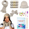 Kaaper Beginner Knitting Kit for Adults & Kids, Learn to Knit Crochet Starter Kit in Khaki with Scarves, Hats & Gloves Knitting Includes Wool Yarn,