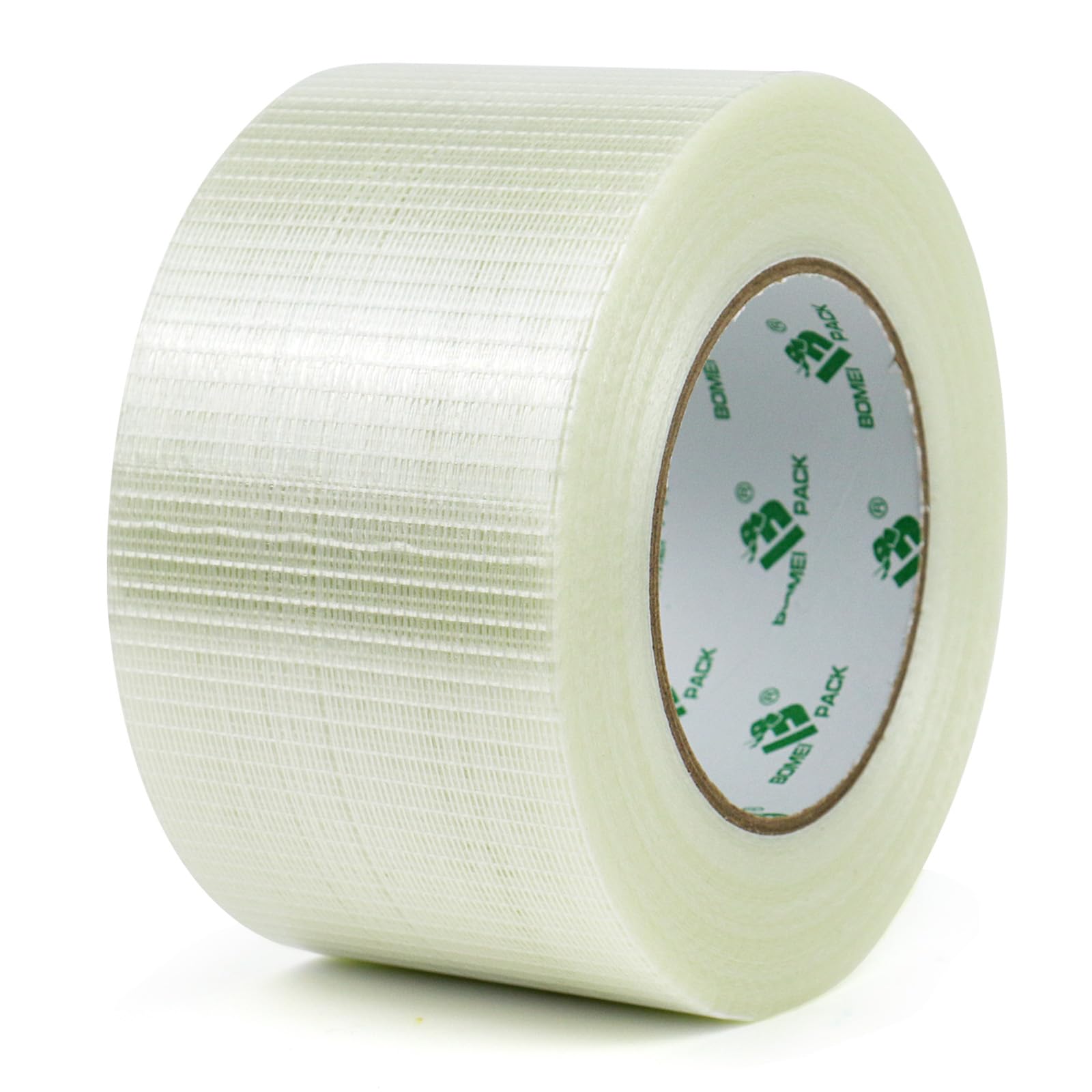 BOMEI PACK Crossweave Reinforced Tape 1 roll 75mm x 50m Strong 170mic thickness Clear Bi-Directional Filament Strapping Fiberglass Reinforced Heavy