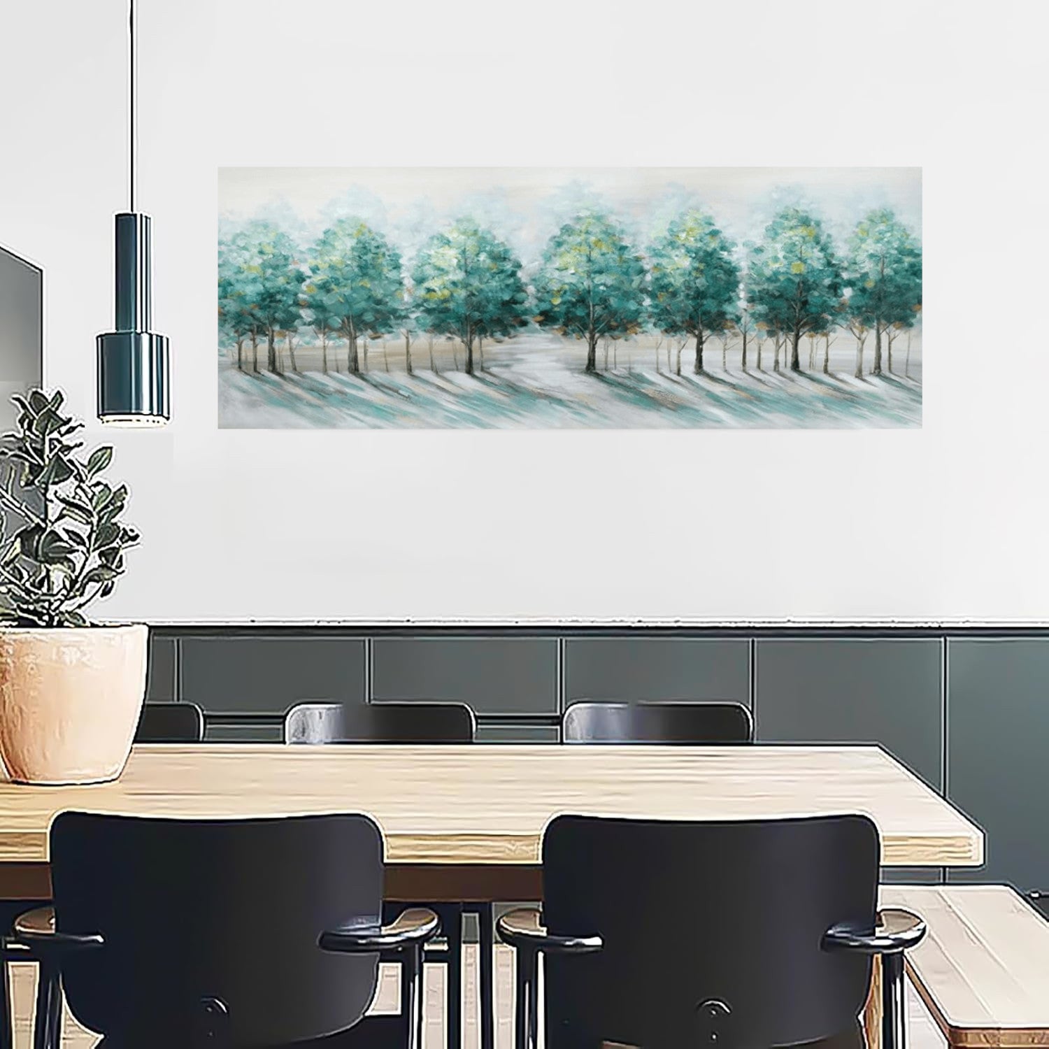 Large Framed Canvas Wall Art 120x50cm Green Trees Landscape Painting FajerminArt