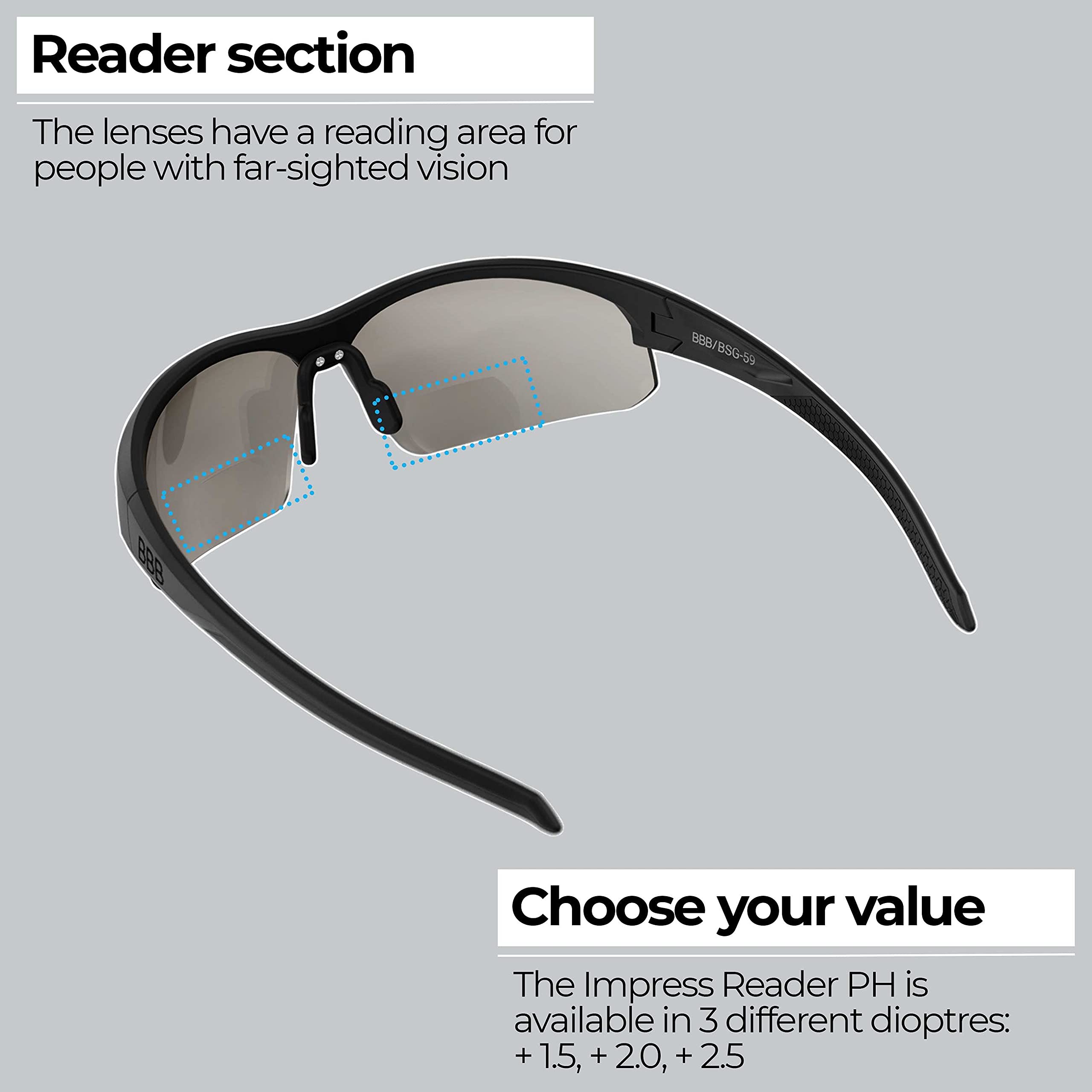 BBB Cycling Photochromic Cycling Glasses Bifocal Sunglasses Mountain And Road Bike Photochromic Sunglasses For Far-Sighted Riders Impress Reader
