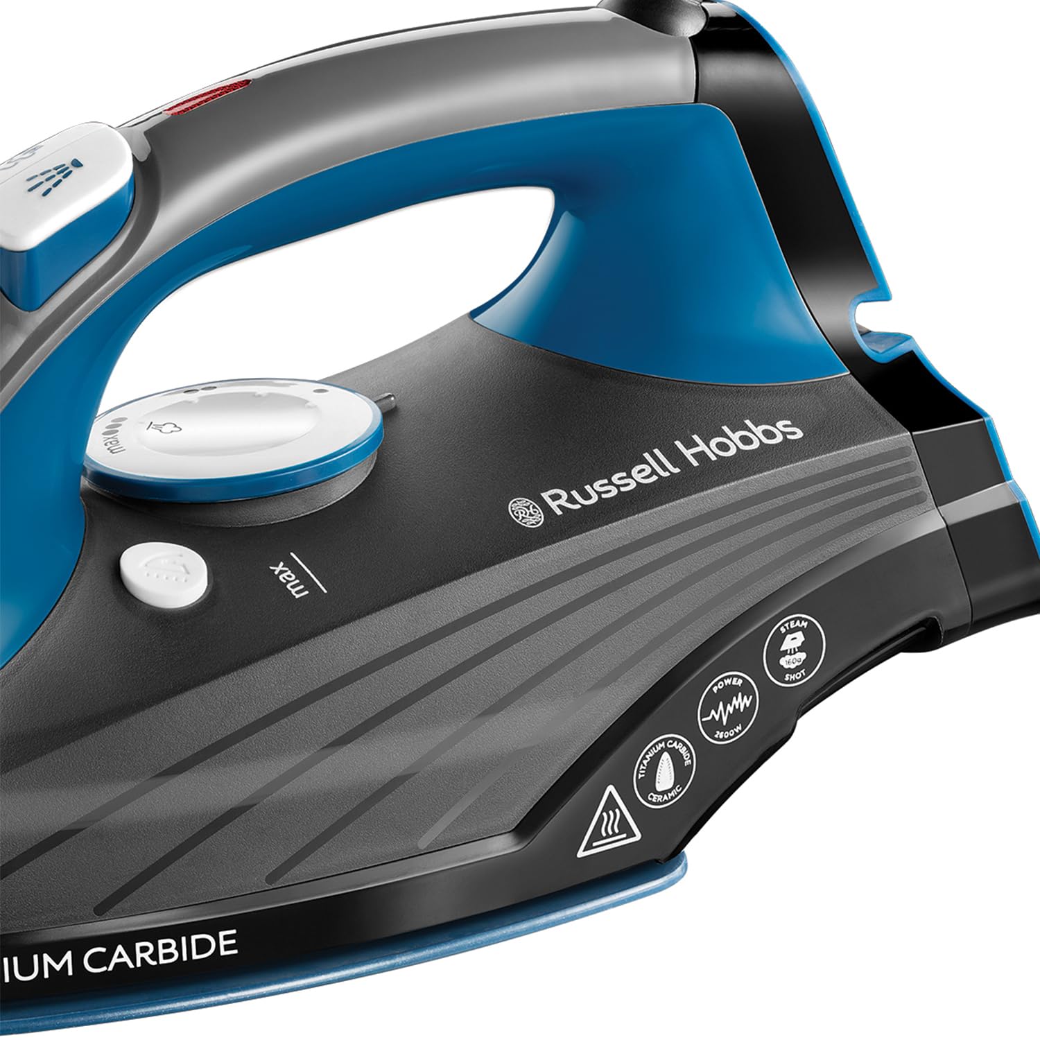 Russell Hobbs Iron [2600W, 160g steam shot, 55g/min continuous steam] Titanium Carbide (Titanium-infused ceramic soleplate, 330ml tank, self-cleaning,