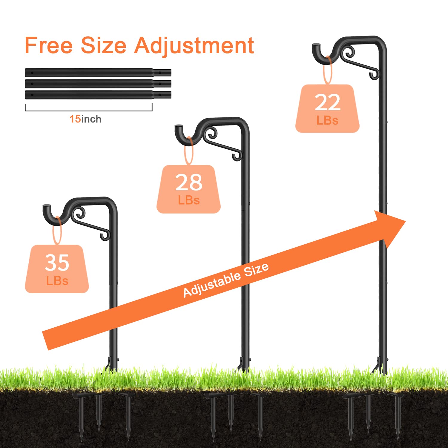 Bomclap Shepherd Hook for Outdoor Use, Pack of 2, 75 inches/190 cm, Adjustable, Durable, Weather Resistant, Black, Rustic Style, Garden Decoration