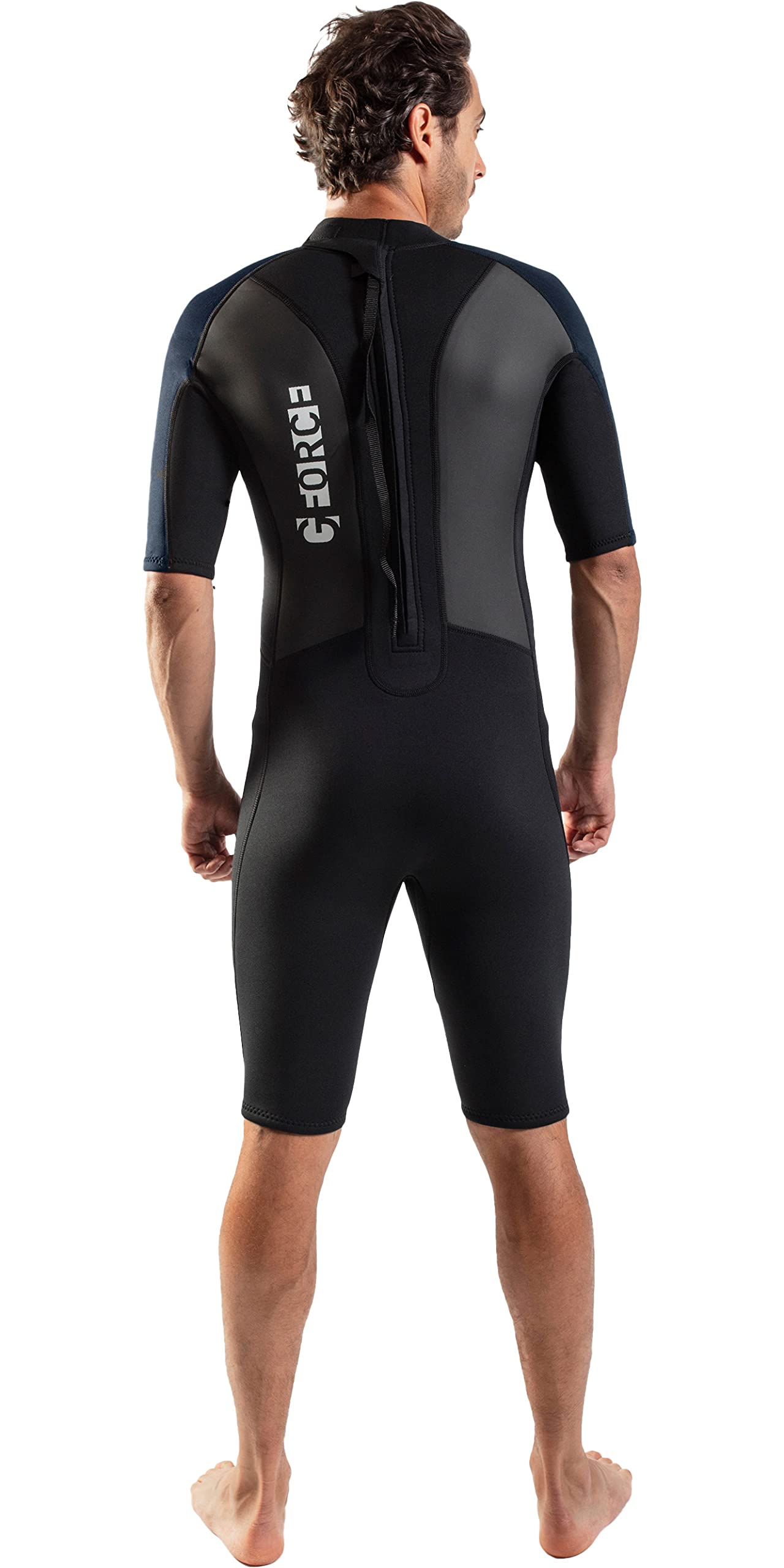 Gul Mens G-Force 3mm Back Zip Shorty Wetsuit - Black Navy - Easy Stretch - 80% D-Flex panels for durability