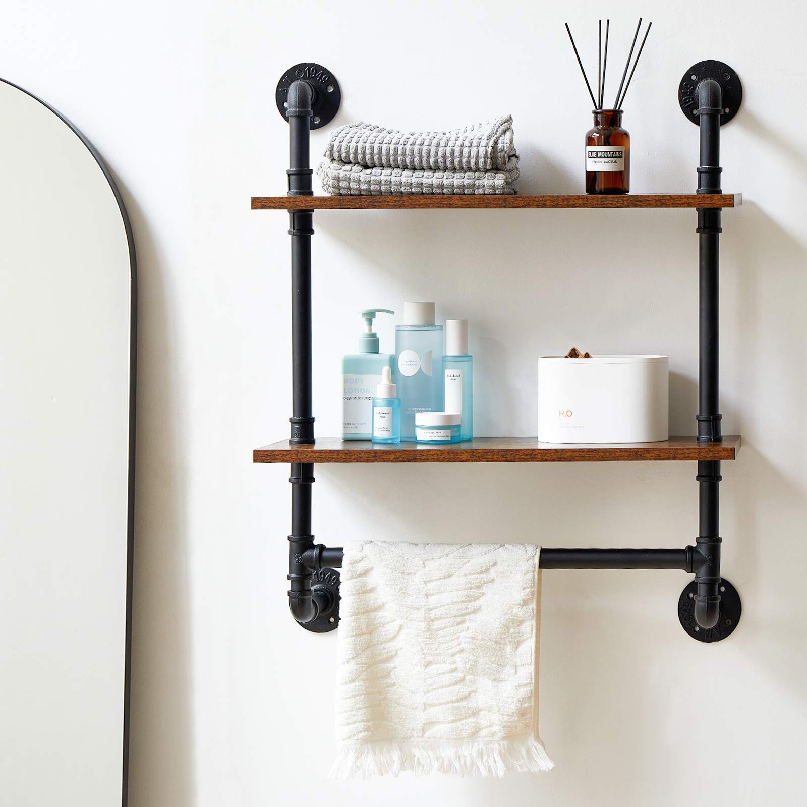 IBUYKE Pipe Floating Shelves, Wall Shelf Outdoor, 60x20x72.5cm, Decorative Shelving Unit for Wall, Plant Stand, Storage Organiser Shelf for Bedroom,
