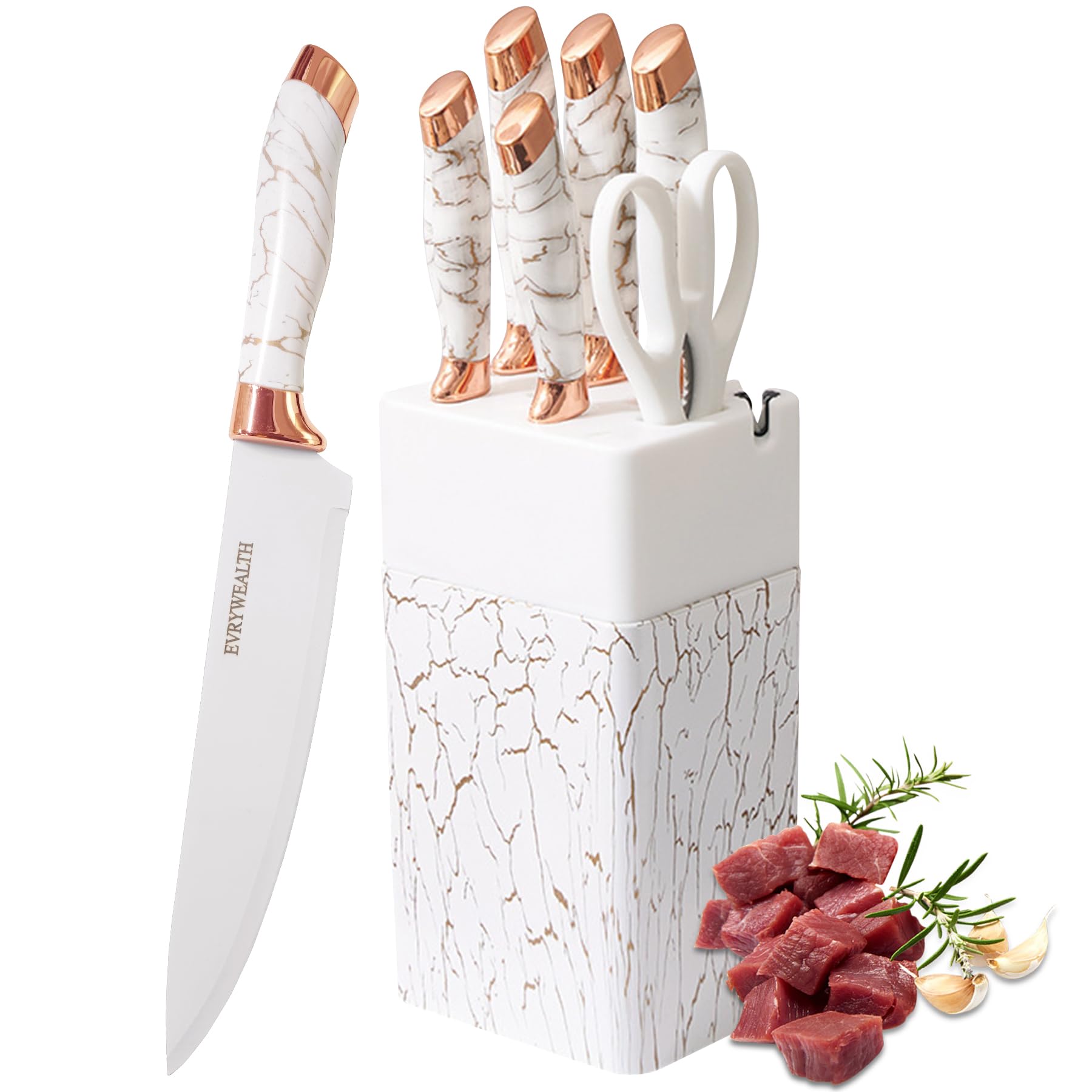lapelux Kitchen Knife Set - 6 Piece Knife Set with Block .Stainless Steel Knivese with Chef, Bread Knife, Kitchen Scissors for Cutting