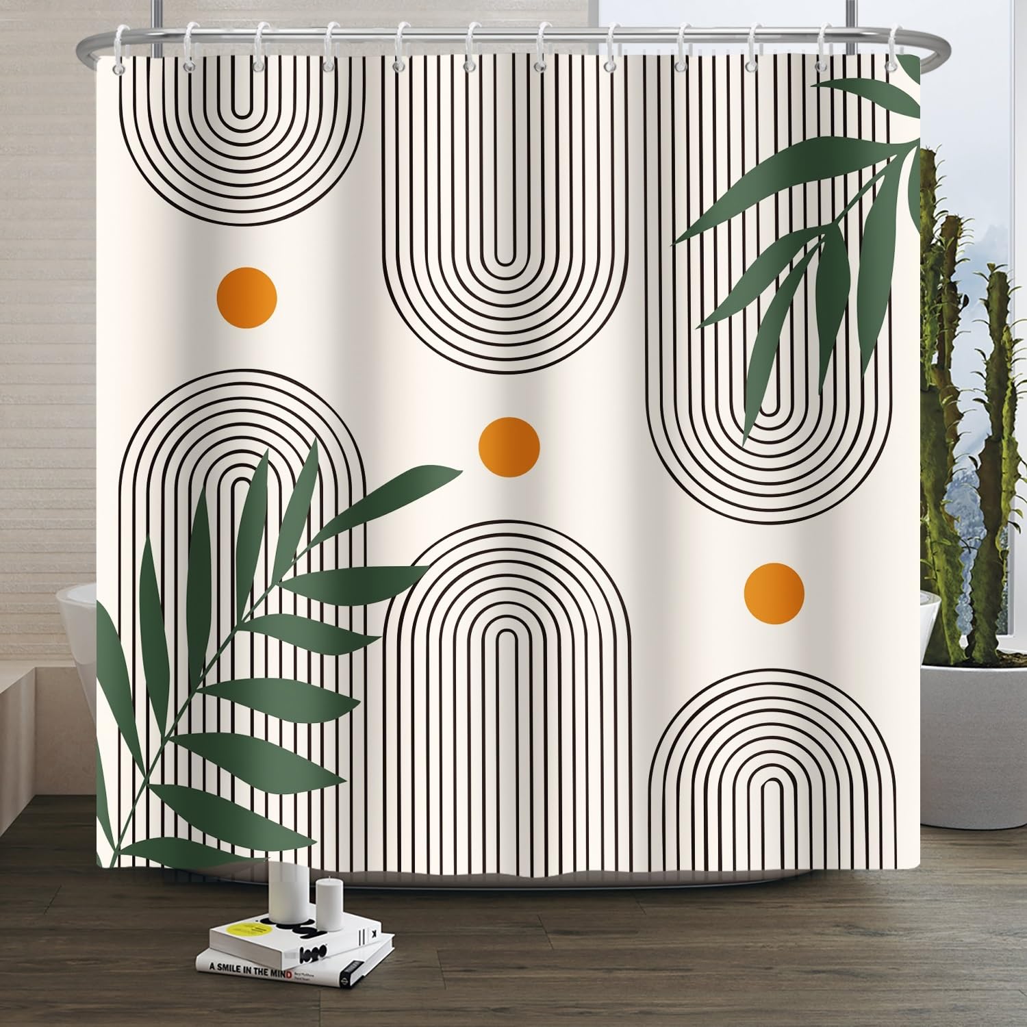 Xiaoterna Boho Sun Line Shower Curtain Rustic Bohemia Mould Proof Resistant Bathroom Curtain Western Retro Abstract Sun Leaves Shower Curtain Machine