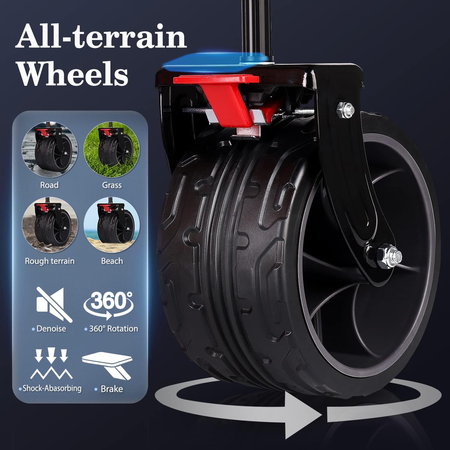 Sekey 200L Folding Festival Trolley with All-Terrain Extra Wide Wheels and Brake, Heavy-Duty Cart Loadable up to 150KG, Patented Four-Directional