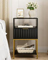 HEYZOEY Bedside Table,Side Table with Gold Frame,Tall Black Bed Side Table,Bedside Furniture,3-Tier Storage End Table,Nightstand for Bedroom,Living