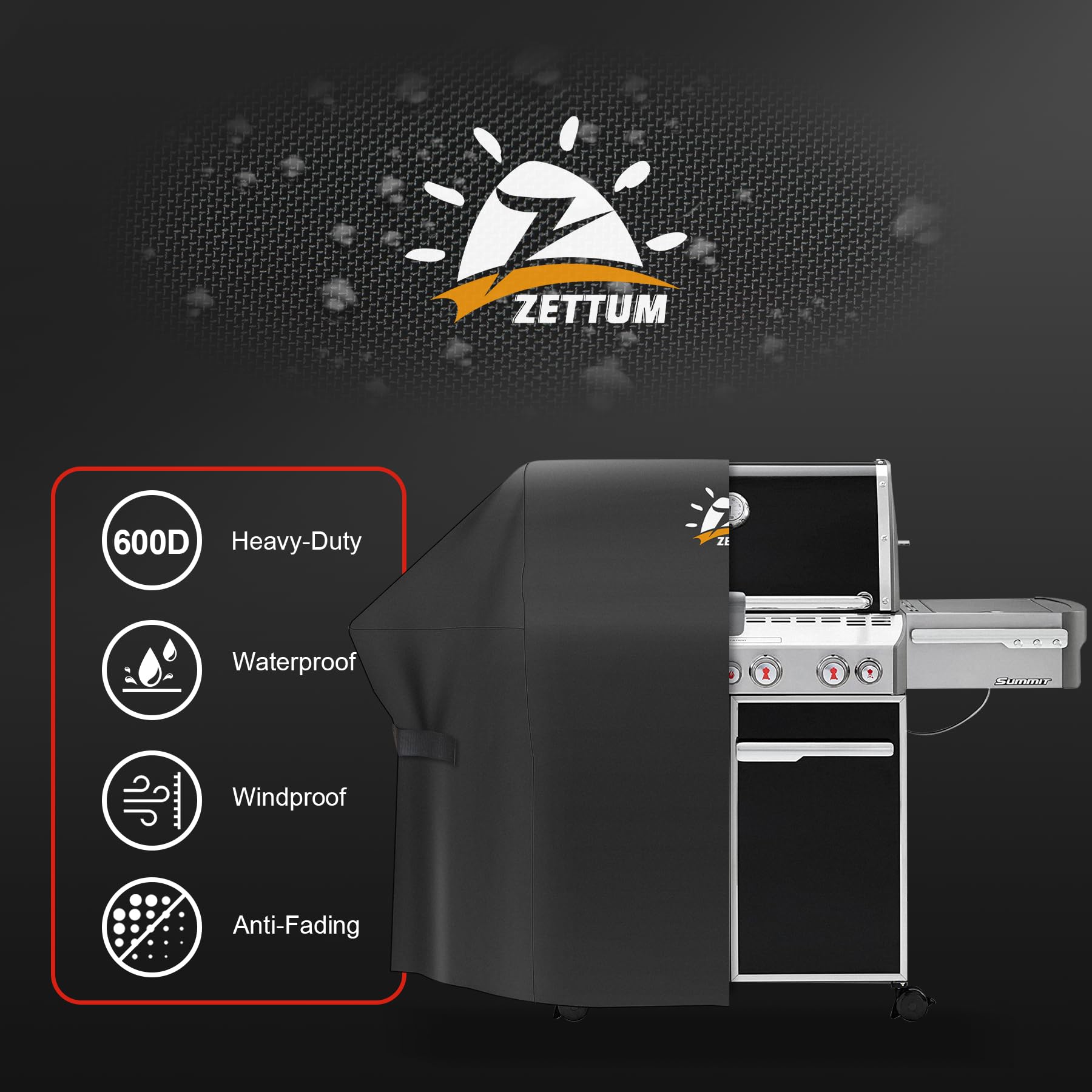 Zettum BBQ Cover 208 CM - Large Grill Barbecue Cover for Weber Summit 600 Series, Genesis 600 Series Heavy Duty & Waterproof, PU Cover for Monument,
