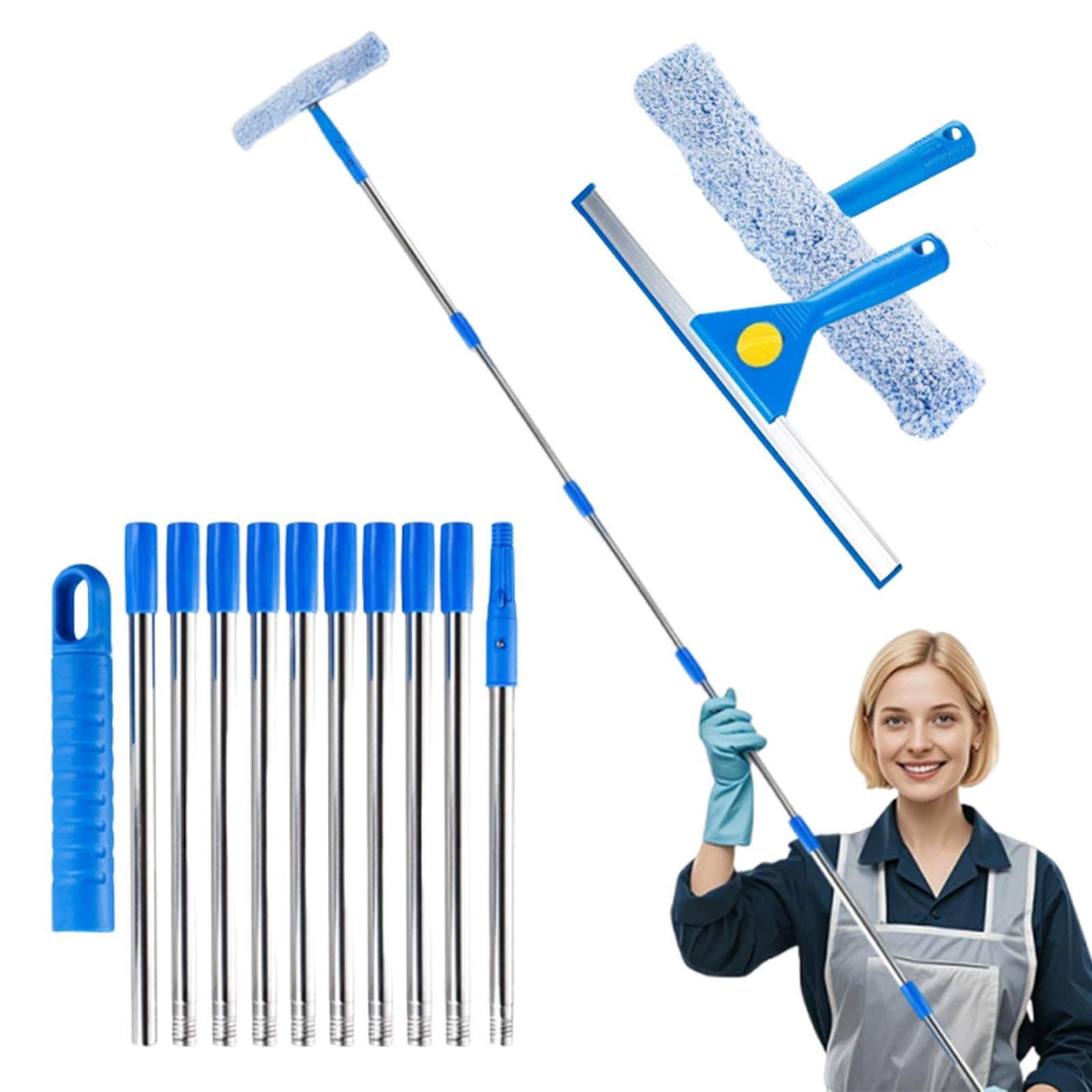 Window Squeegee Cleaner Tool Kit,3.82m Window Cleaning Equipment with Long Handle,Window Washing Squeegee and Scrubber Cleaning Equipment,for High