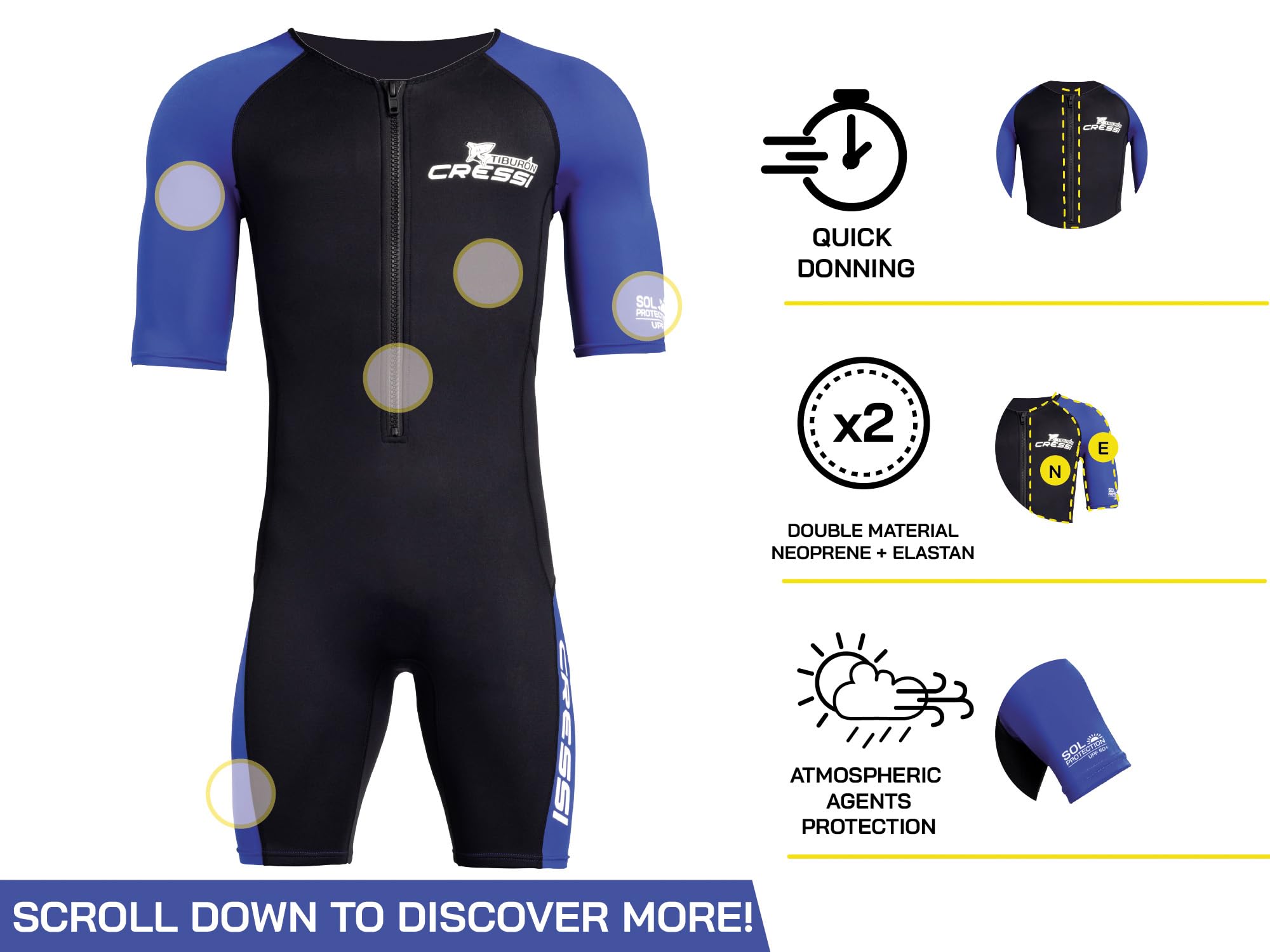 Cressi Mens Tiburon Man Monopiece 2 Mm Shorty Wetsuit, Black / Blue, XL EU