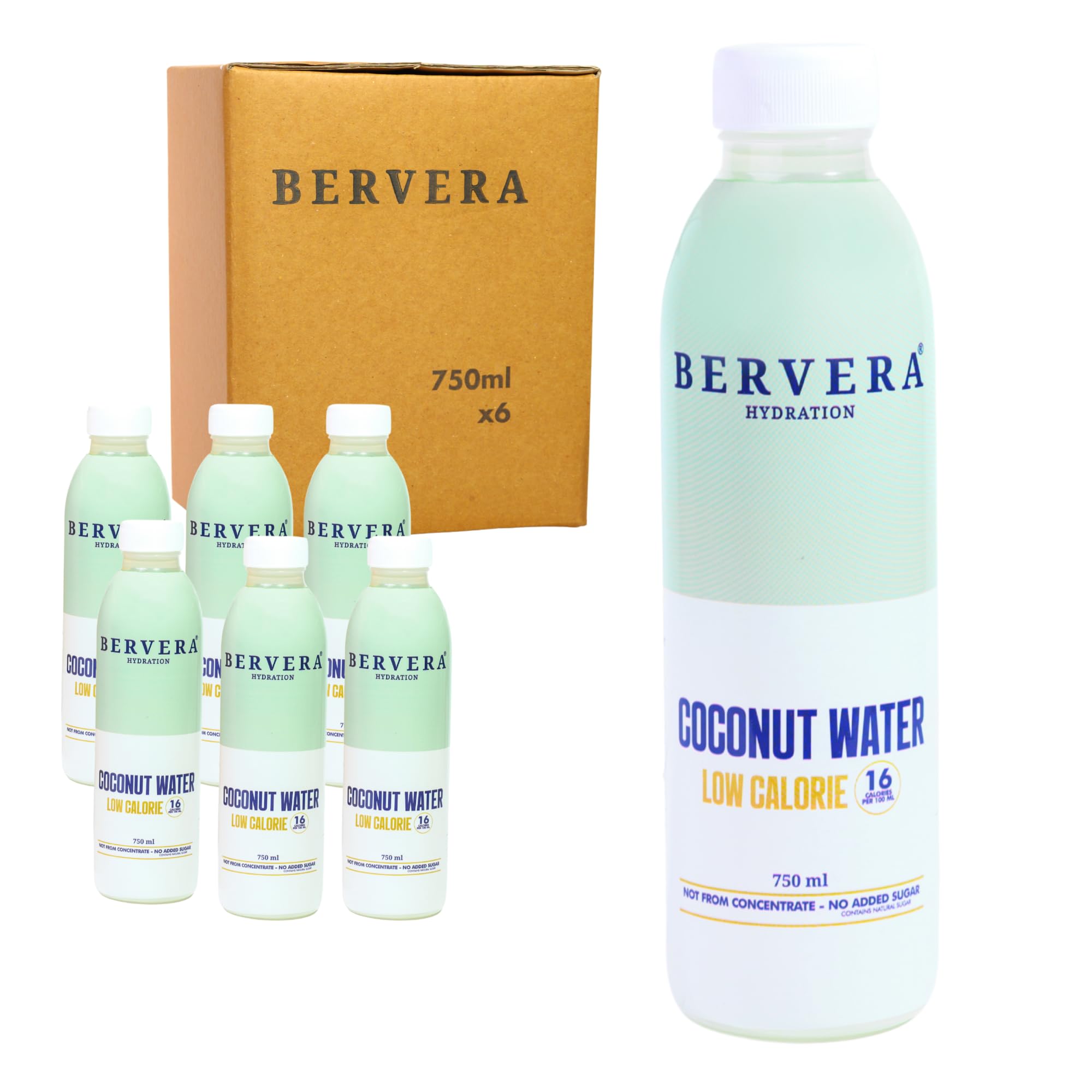 Bervera 100% Pure Coconut Water Multi-Pack (6 x 750ml), Packed with Electrolytes & Potassium | Naturally Hydrating | No added Sugar (6 Pack)