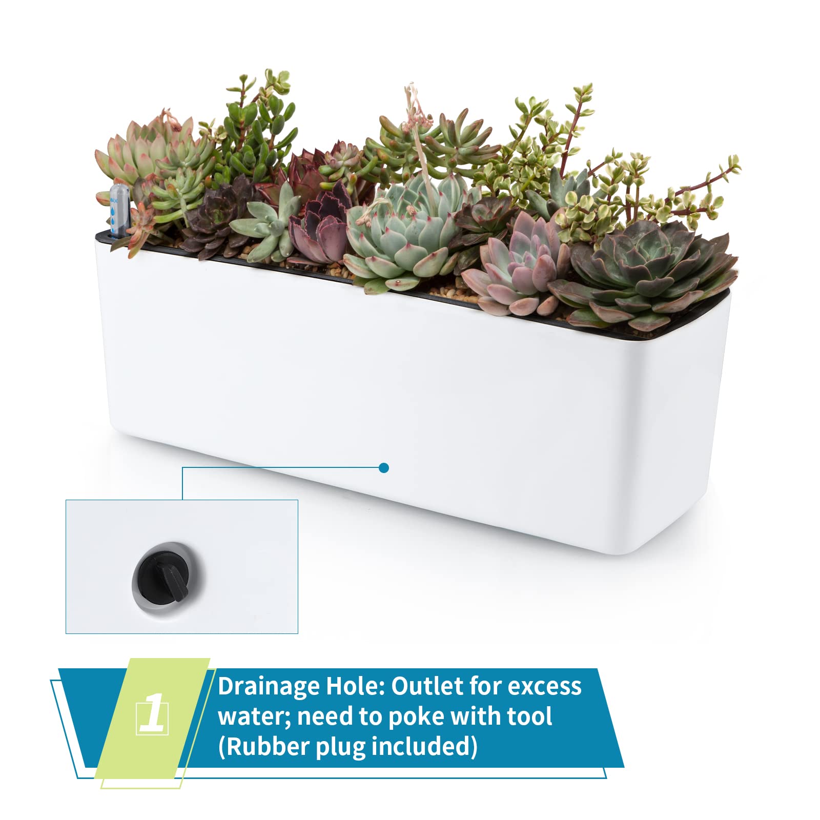 Skelang 2-Pack Self Watering Planter, Rectangle Flower Pot with Water Level Indicator, Window Gardening Box for Indoor Plant, Succulent, Herb,