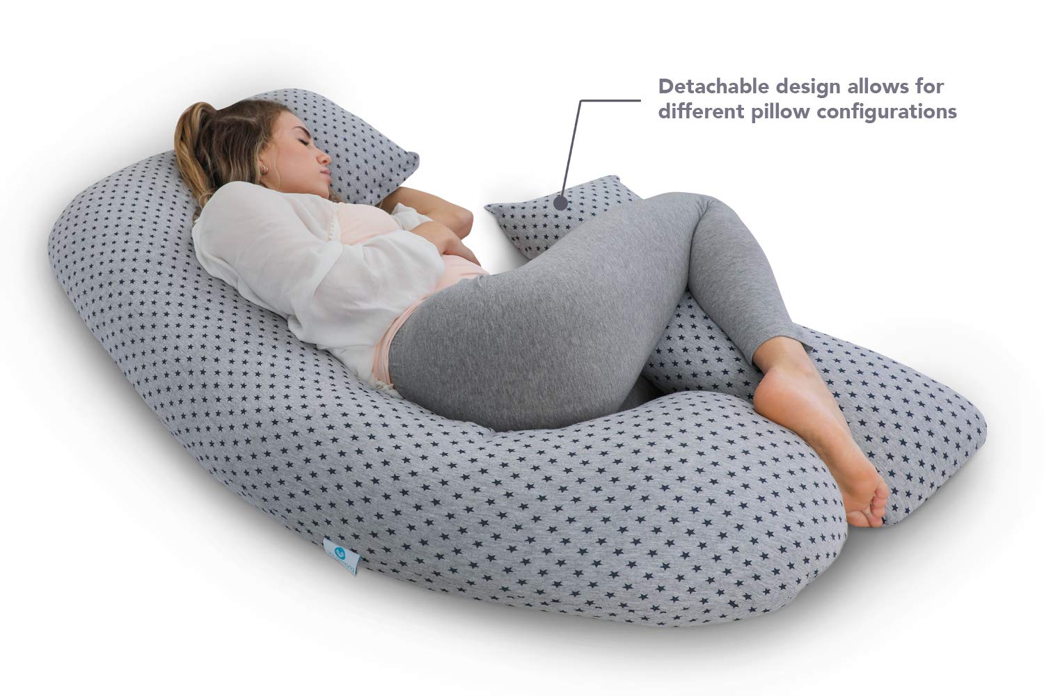 PharMeDoc Pregnancy Pillow with Jersey Cover, U Shaped Full Body Pillow (Grey with Star Pattern)