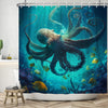 ASDCXZ Sea Floor Shower Curtain 180x180 cm, Blue Deep Sea Ocean Underwater World Marine Animals Octopus Fish Washable Shower Curtains Polyester