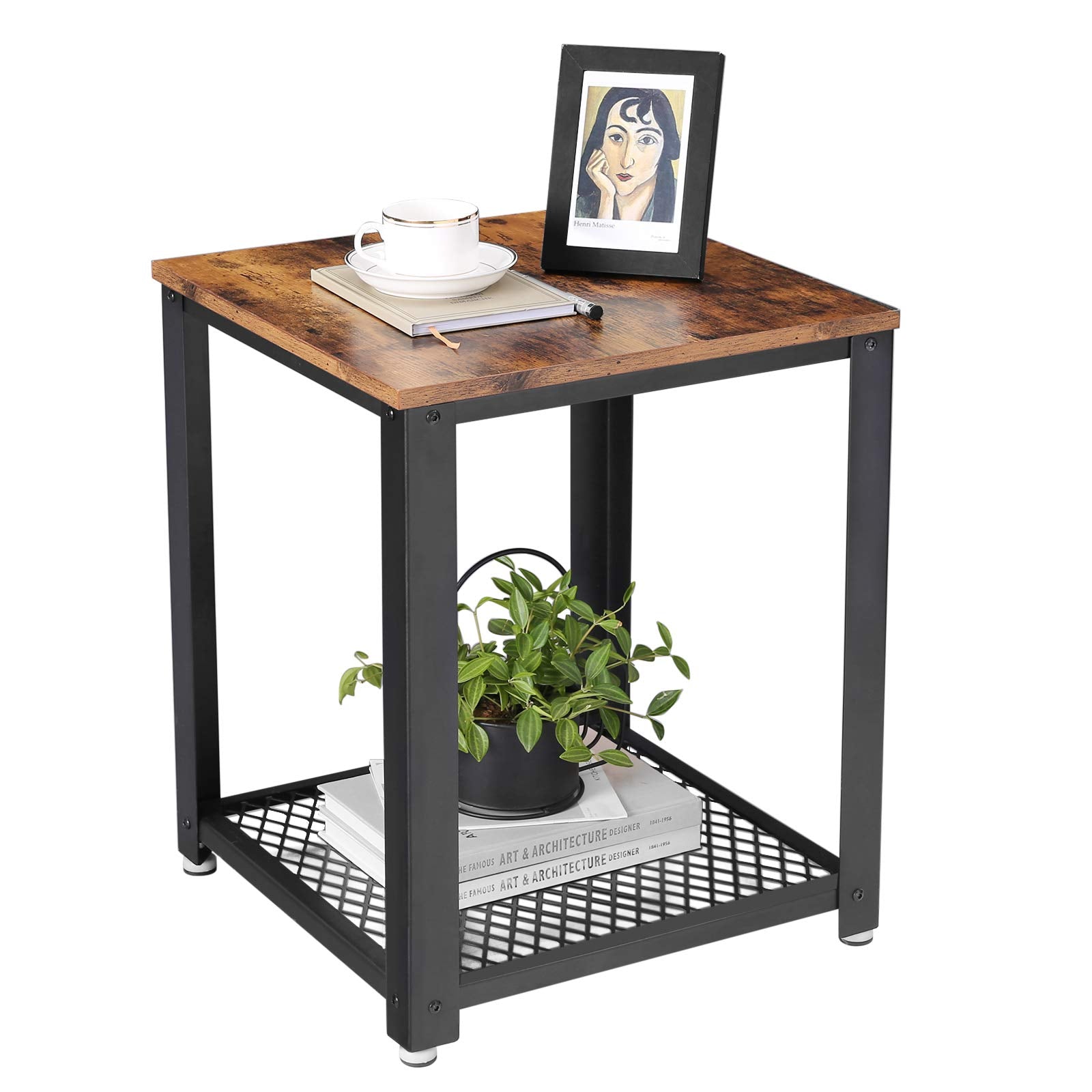 VASAGLE Side Table, Industrial End table, Coffee Table, with Metal Frame, Easy to Put Together, for Living room, Bedroom, Kitchen, Rustic Brown and