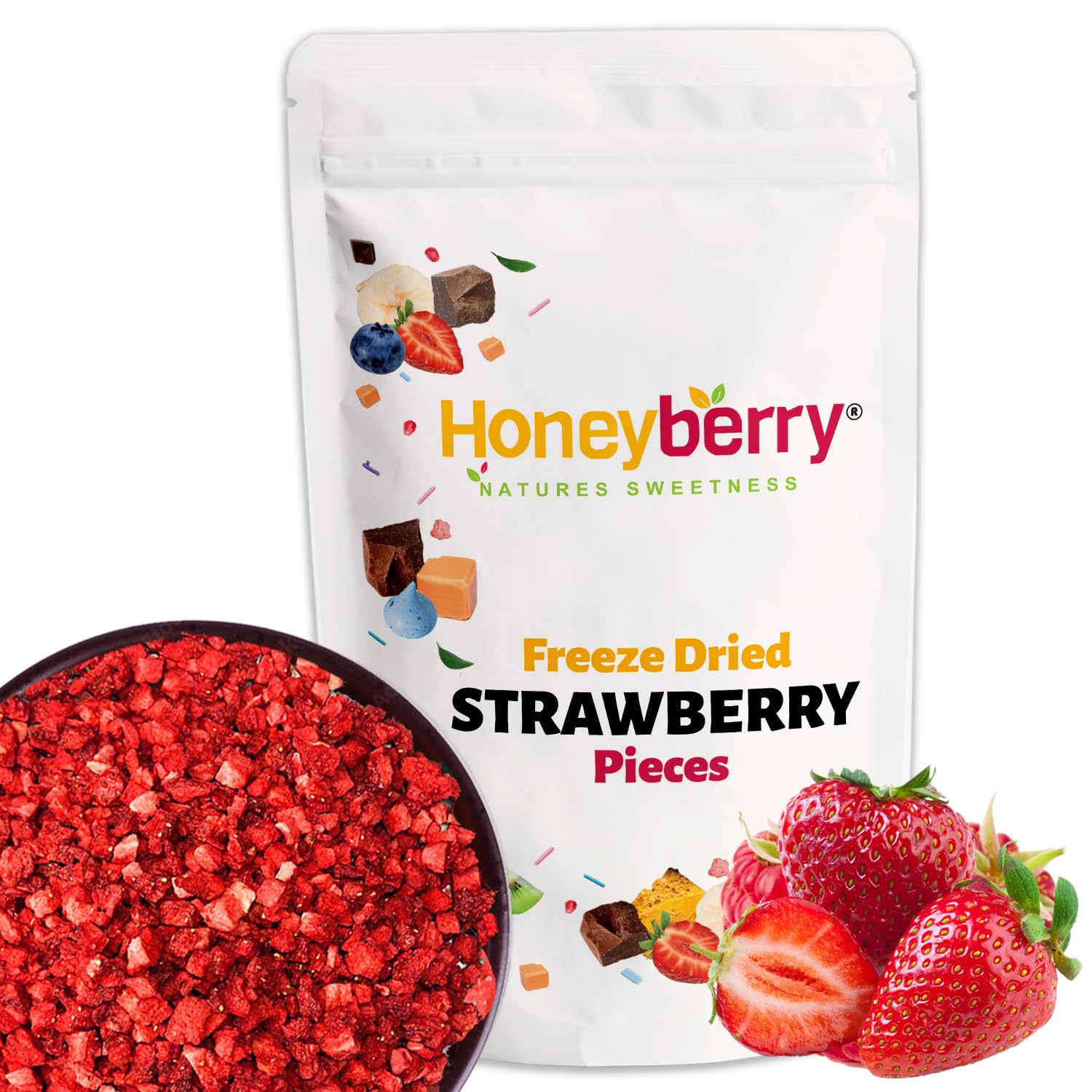 Freeze Dried Strawberry Pieces 250g - Premium Freeze-Dried Fruit Bits - 100% Natural, No Added Sugar or Preservatives Raw Dry Strawberries for Baking,