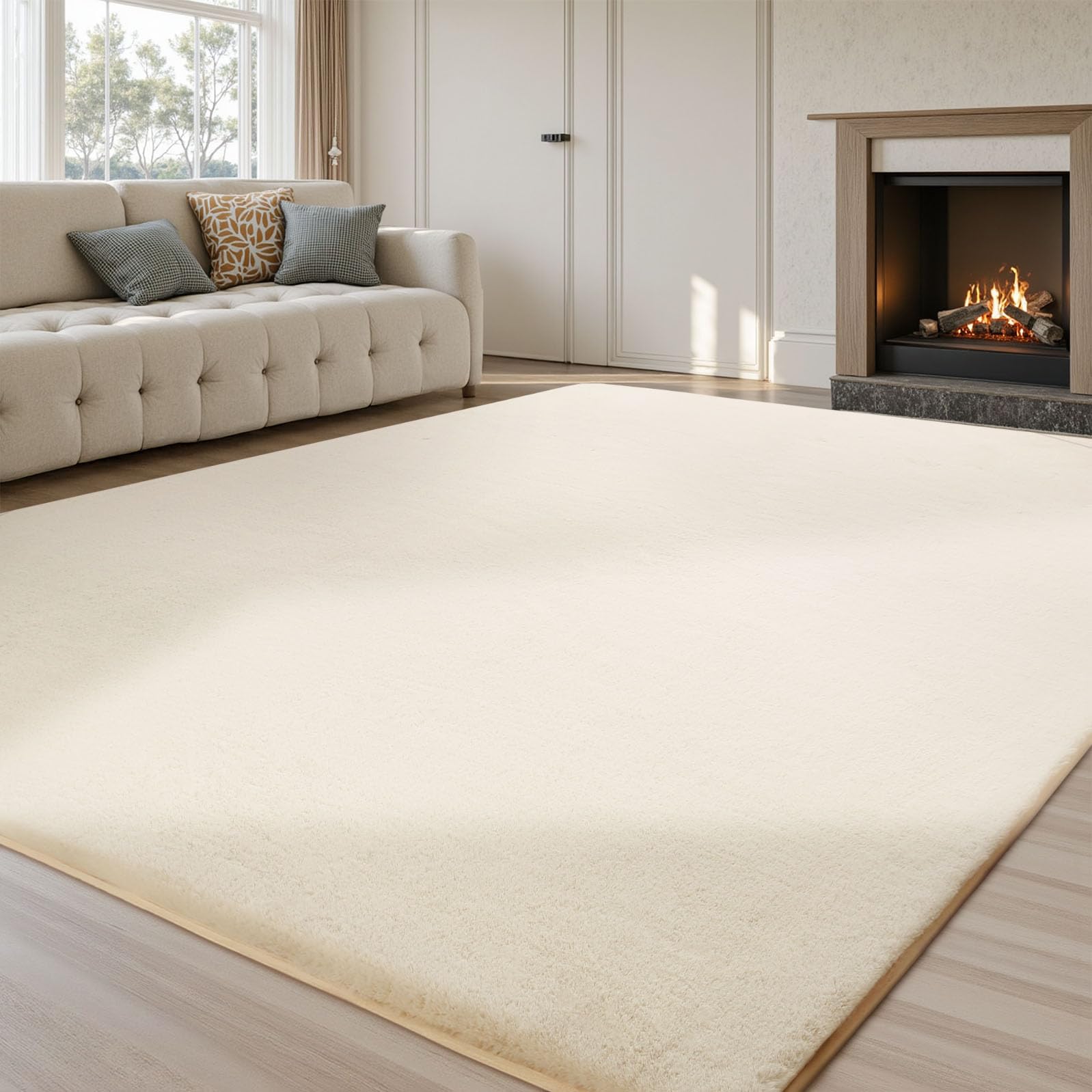 Sour Lemon Rugs Living Room - Grey Area Rugs for Bedroom Faux Rabbit Fur Large Rug,Anti Slip Rug Large Floor Carpet Short Pile Area Rug for Living