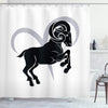 ABAKUHAUS Zodiac Aries Shower Curtain, Black Silhouette of a Astrological Animal Standing on Grey Sign, Cloth Fabric Bathroom Decor Set with Hooks,