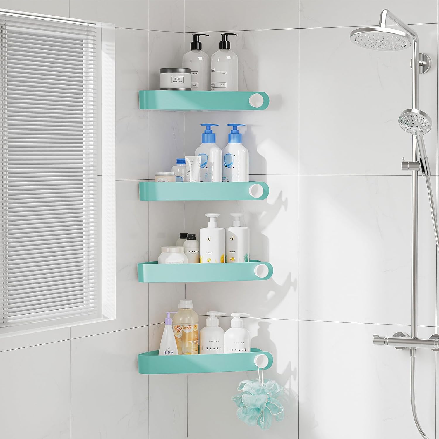 Sotfamily Corner Shower Caddy, 4 Pack Bathroom Shelves with Adhesive Pad, Rust Free Plastic Shower Shelf No Drilling for Bathroom Storage and